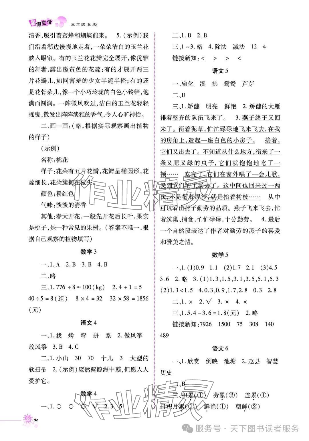 2025年暑假生活重庆出版社三年级B版 参考答案第2页