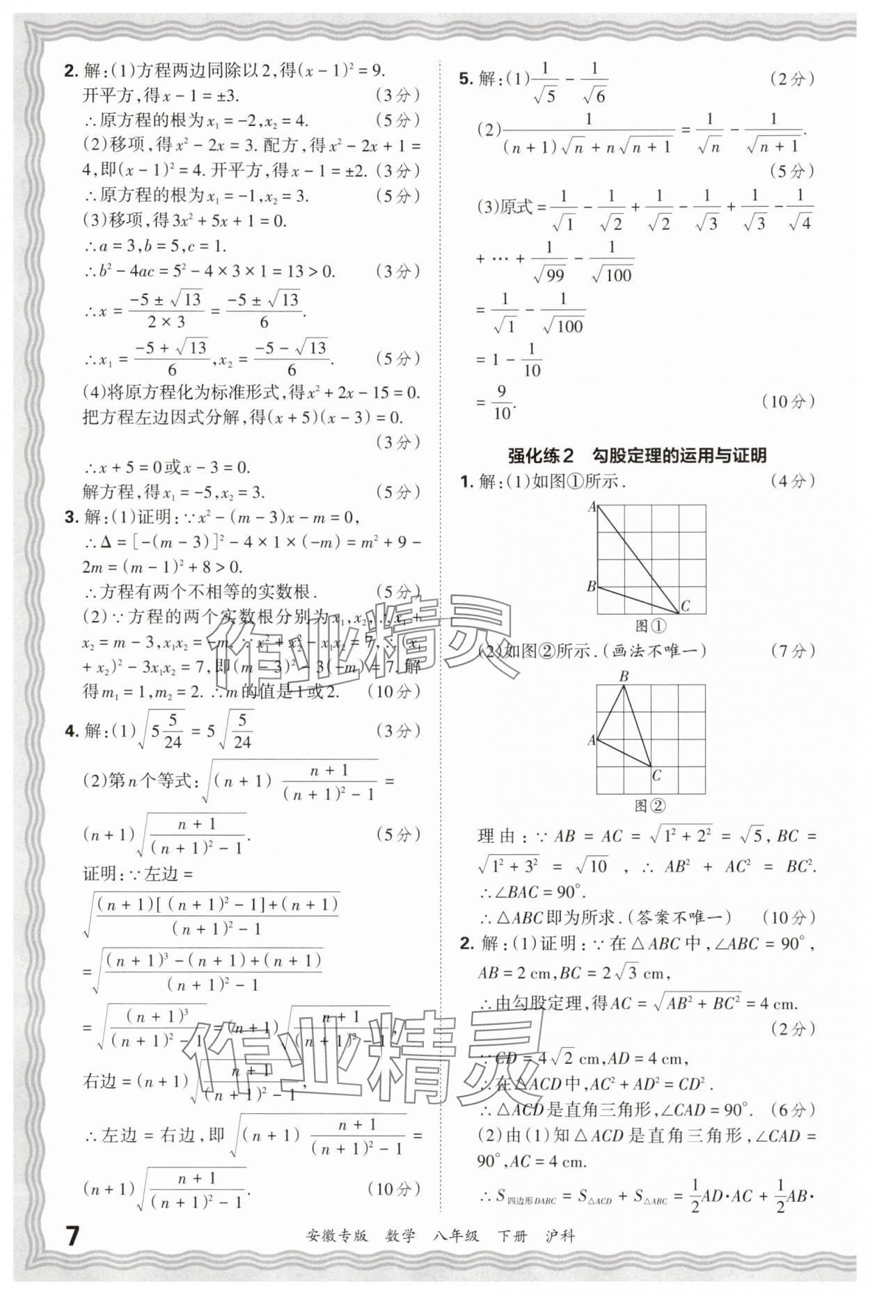 2025年王朝霞各地期末试卷精选八年级数学下册沪科版安徽专版 参考答案第7页