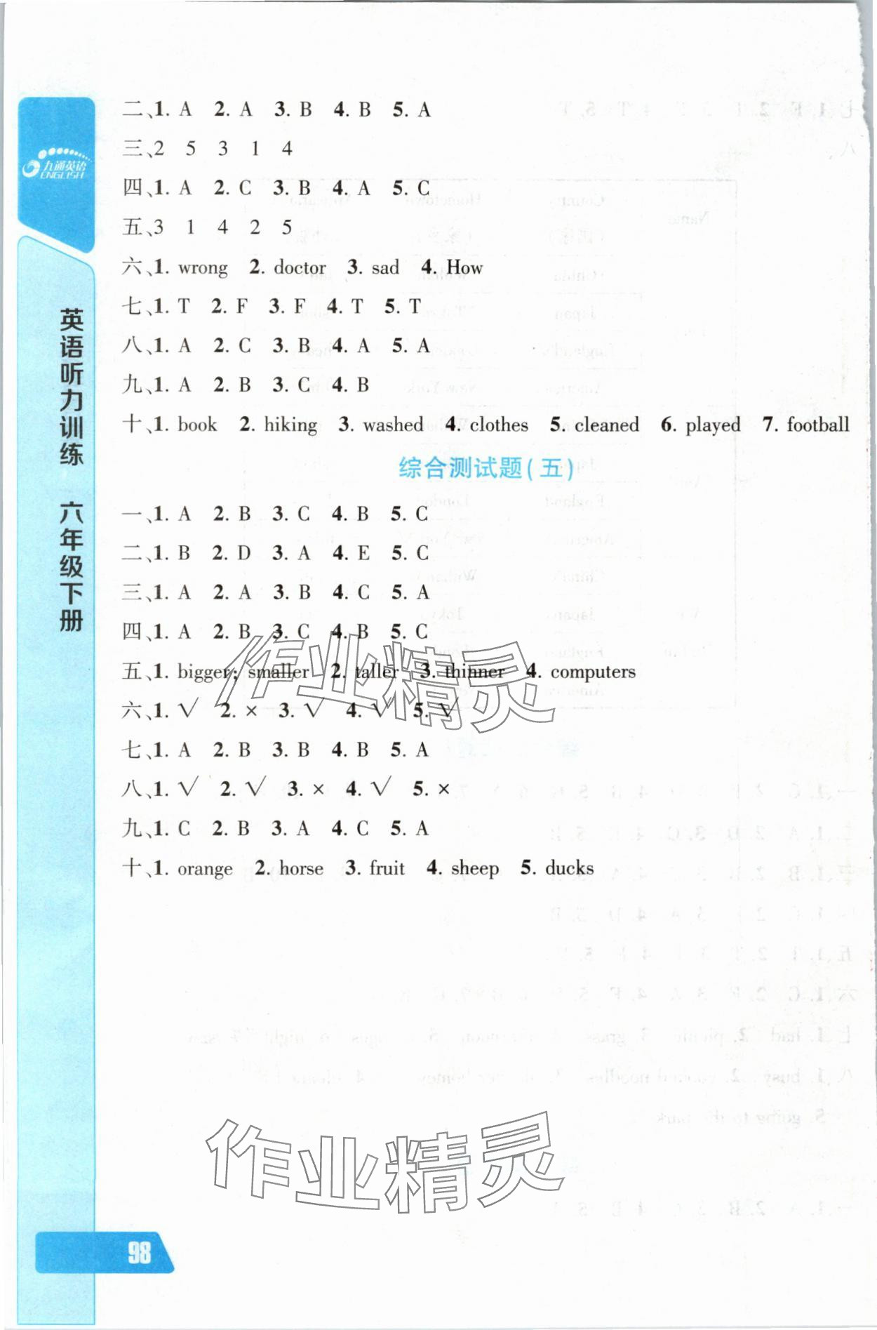 2024年長江全能學案英語聽力訓練六年級下冊人教版 第8頁