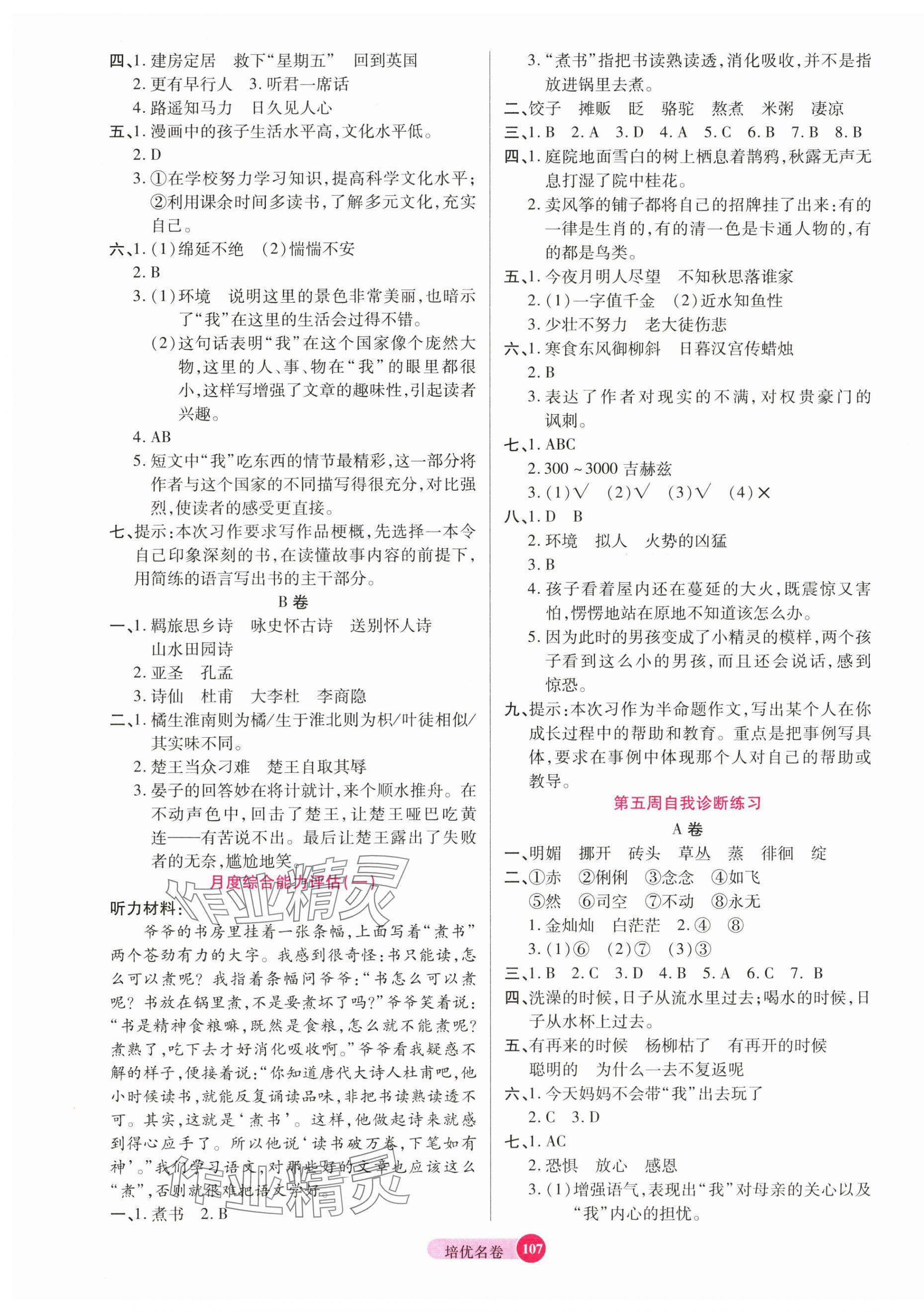2025年培優名卷六年級語文下冊人教版 參考答案第3頁
