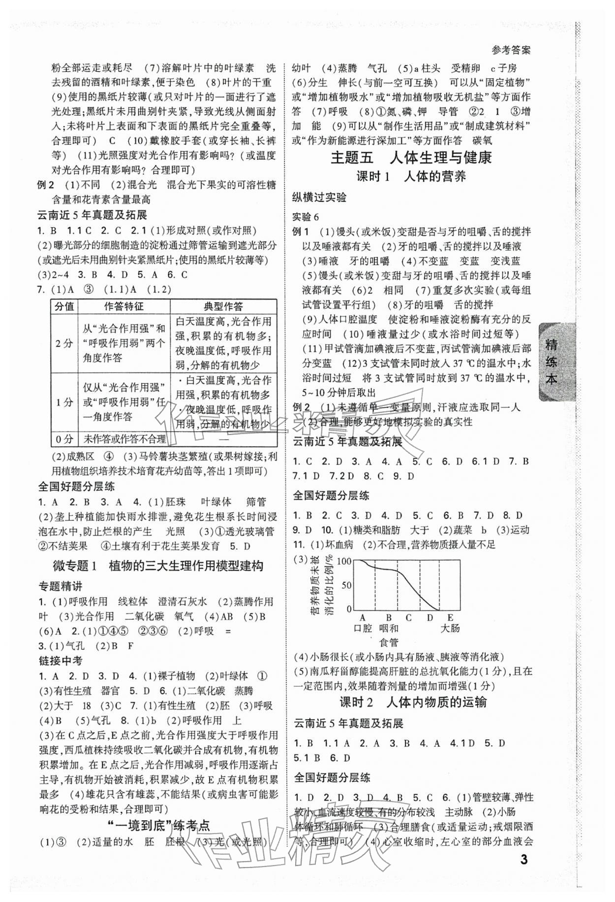 2026年萬唯中考試題研究生物云南專版&nbsp;參考答案第3頁