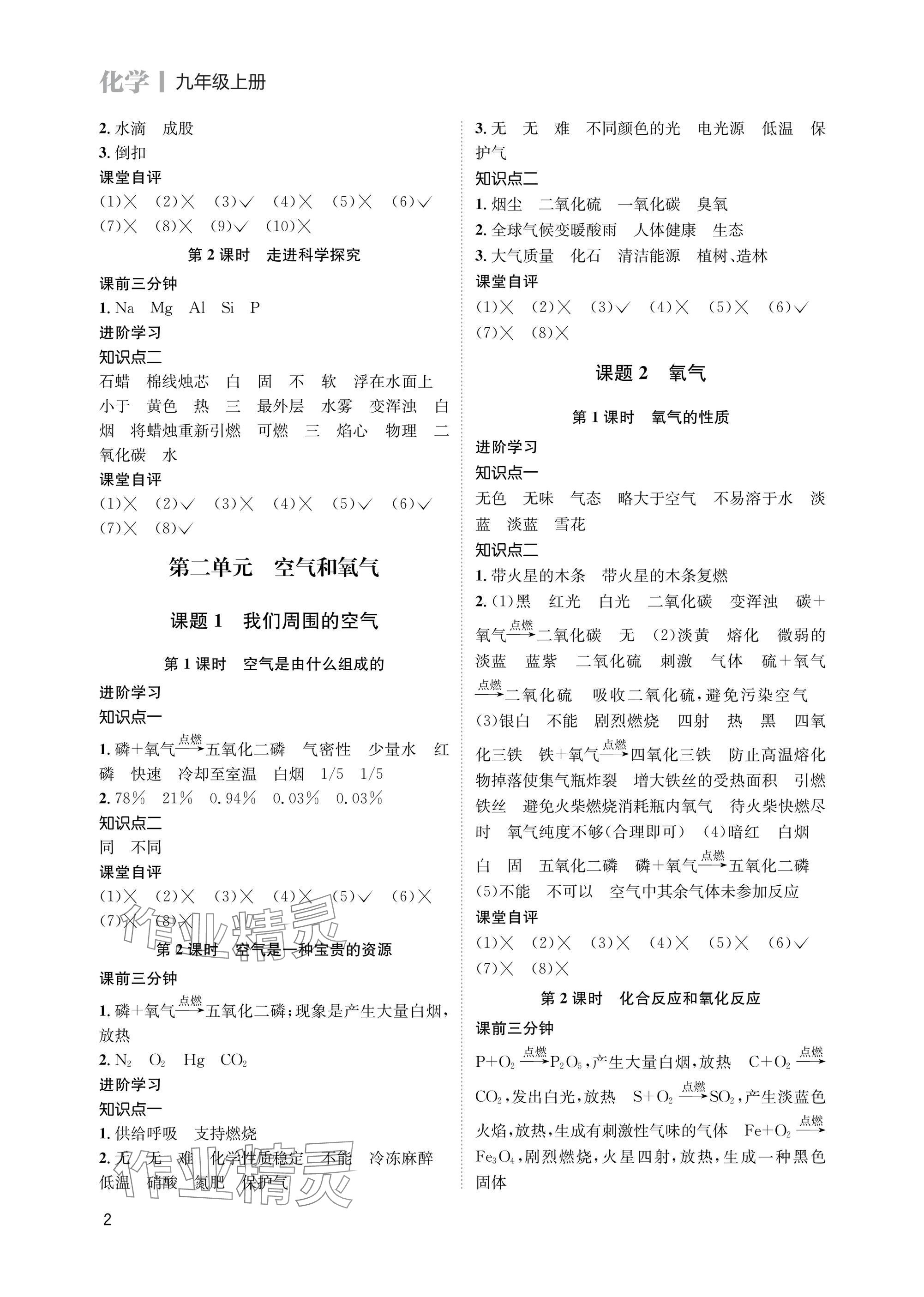 2025年第一学堂九年级化学上册人教版 参考答案第2页