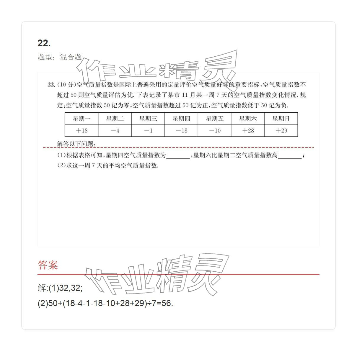 2025年学业水平评价七年级数学上册人教版 参考答案第24页