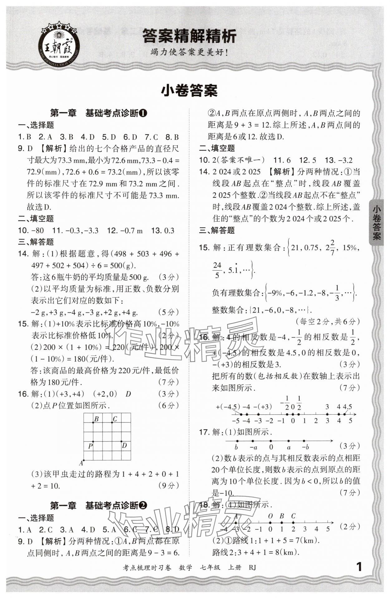 2024年王朝霞考點(diǎn)梳理時習(xí)卷七年級數(shù)學(xué)上冊人教版 第1頁