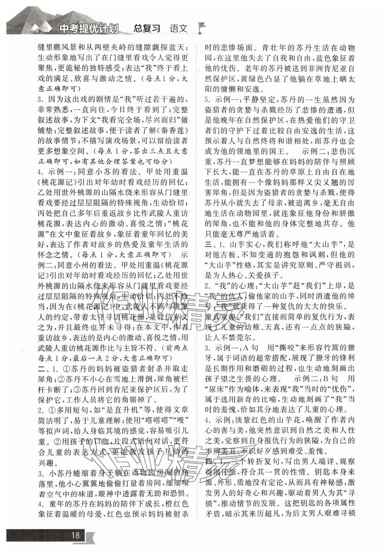 2024年中考提優(yōu)計(jì)劃總復(fù)習(xí)語(yǔ)文&nbsp;參考答案第18頁(yè)