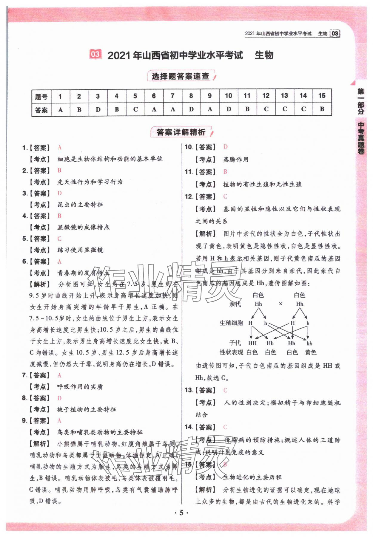 2024年晉一中考山西真題生物 參考答案第5頁(yè)