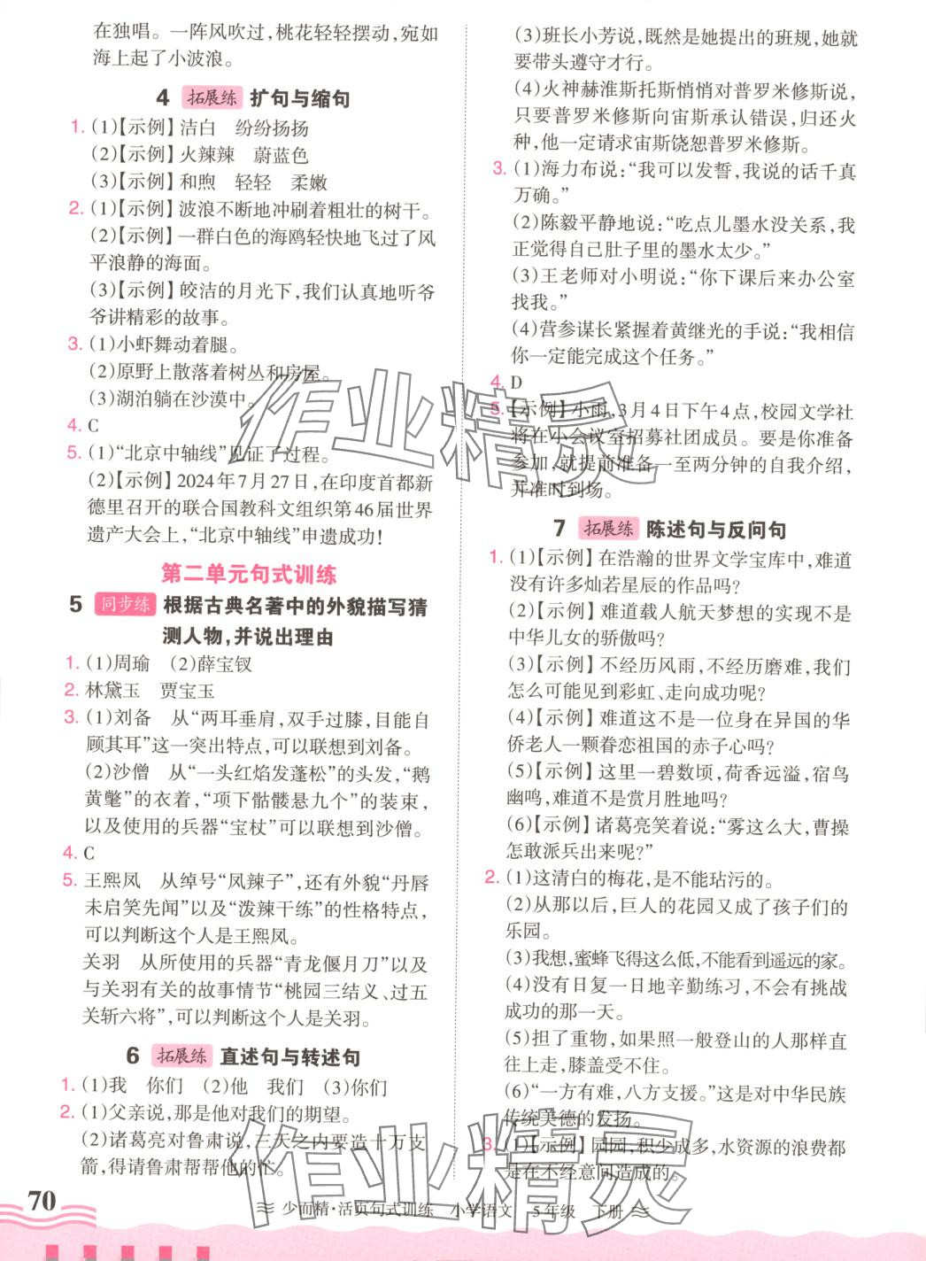 2025年少而精活页句式训练五年级语文下册 第2页