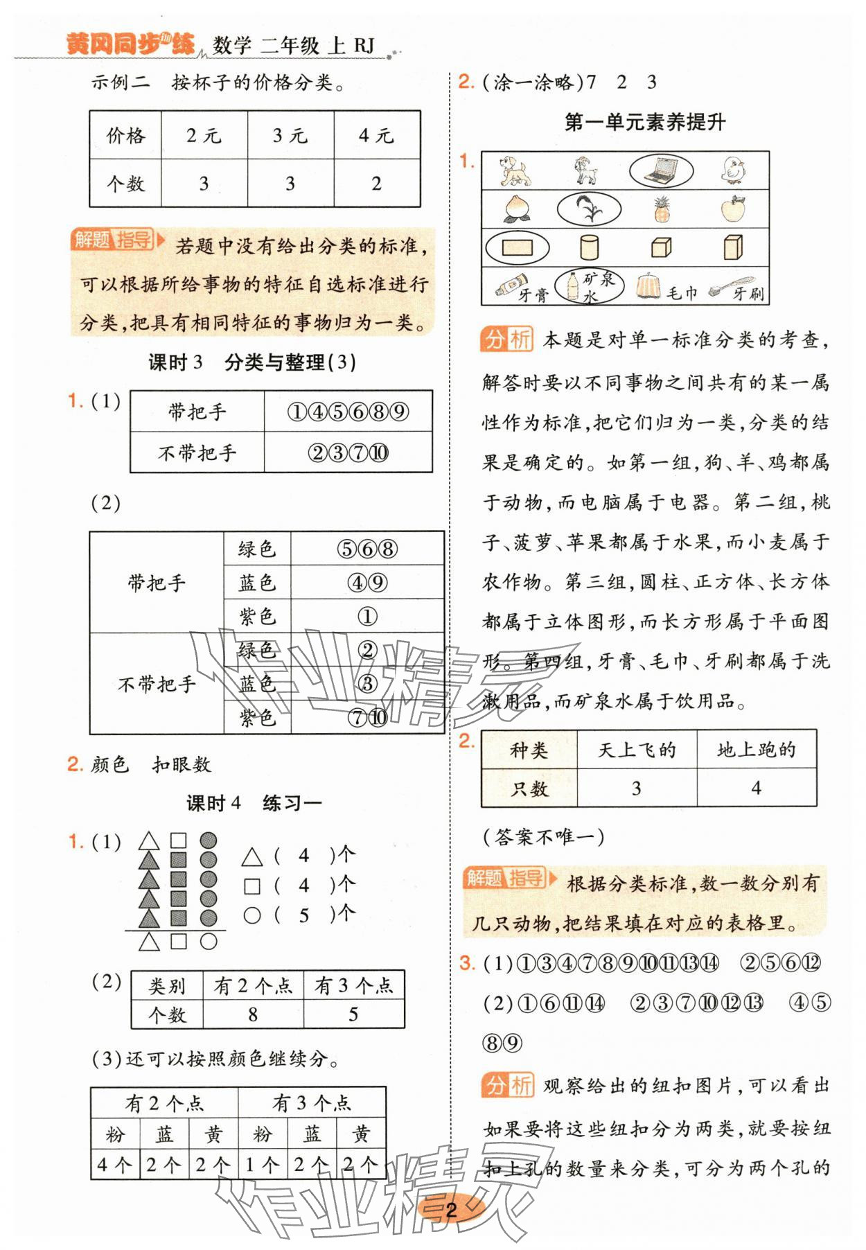 2025年黄冈同步训练二年级数学上册人教版 参考答案第2页