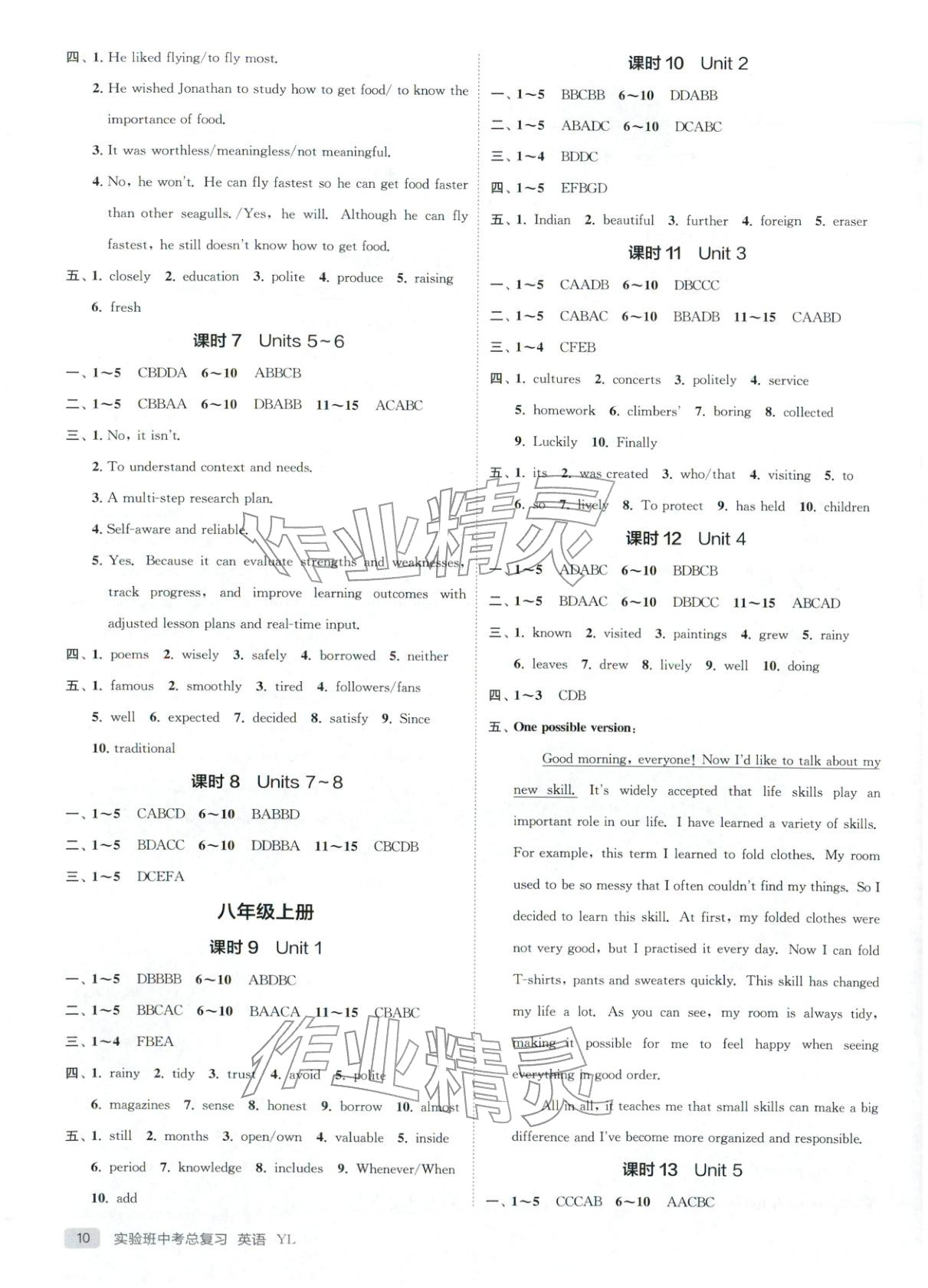 2026年实验班中考总复习九年级英语全一册译林版江苏专版&nbsp;第10页