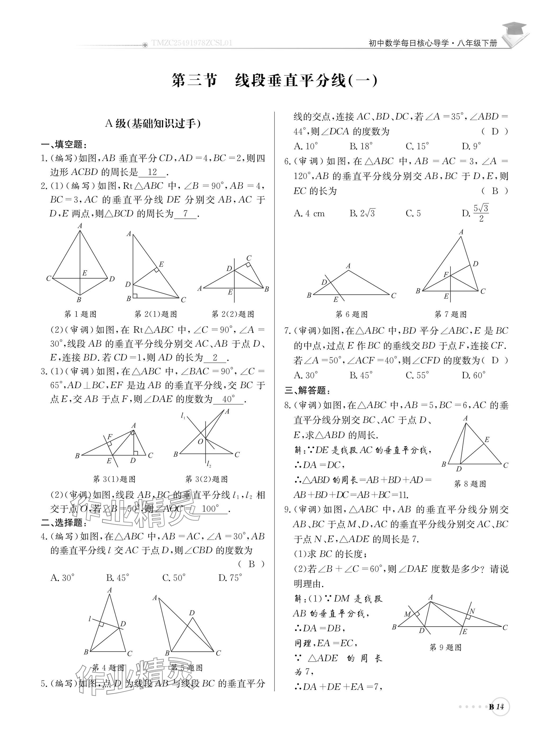2025年初中数学每日核心导学八年级下册北师大版 参考答案第14页