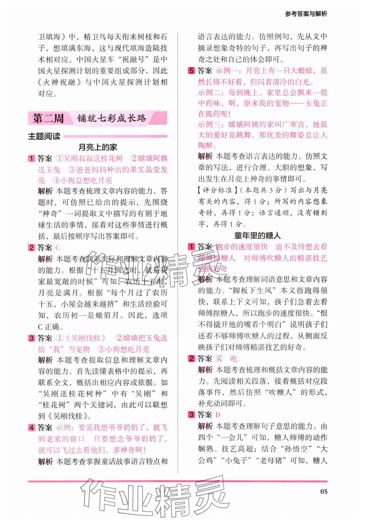 2025年木头马暑假阅读三年级语文人教版提高篇&nbsp;参考答案第5页