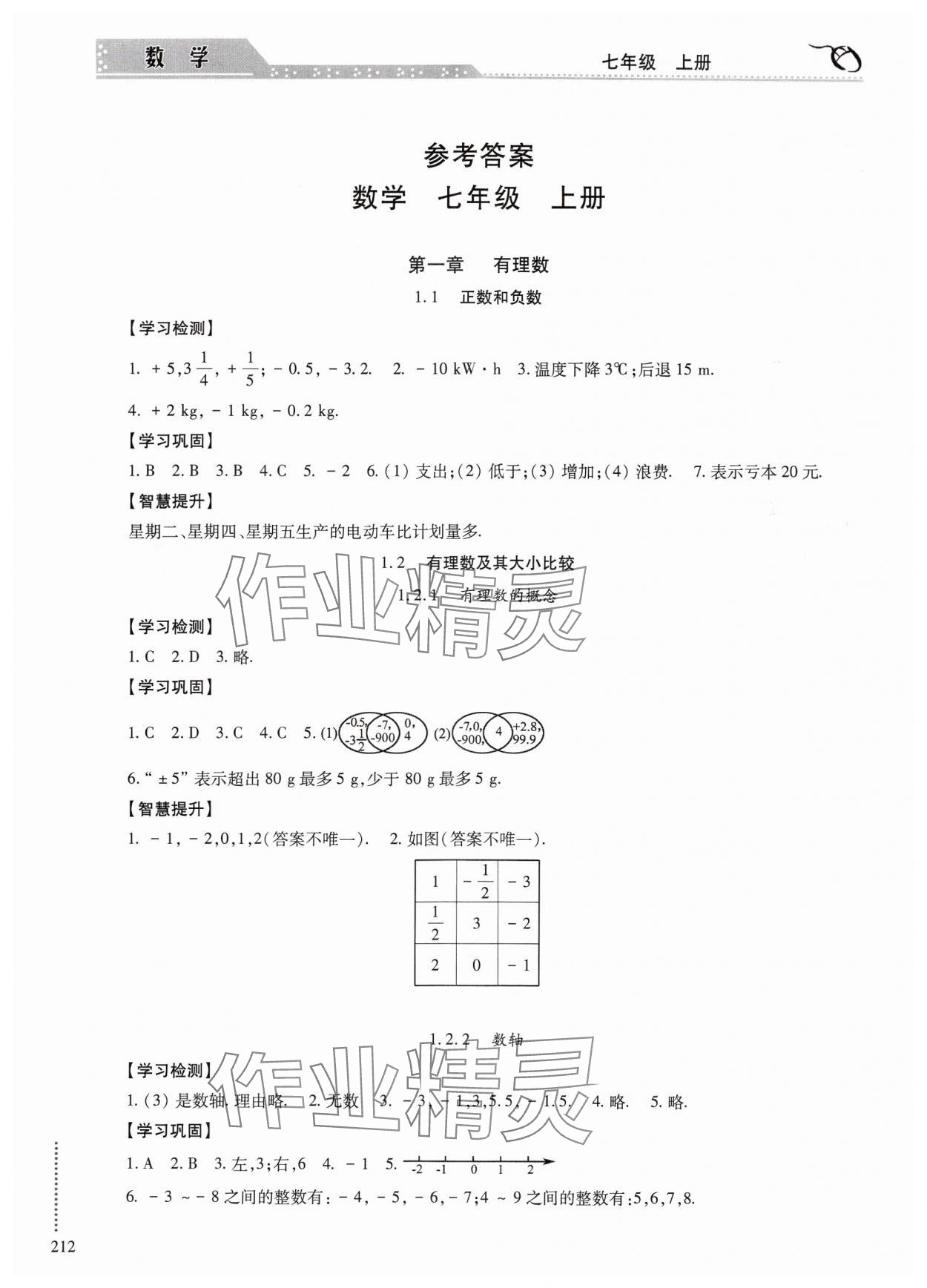 2024年學(xué)習(xí)與探究明天出版社七年級數(shù)學(xué)上冊人教版 參考答案第1頁