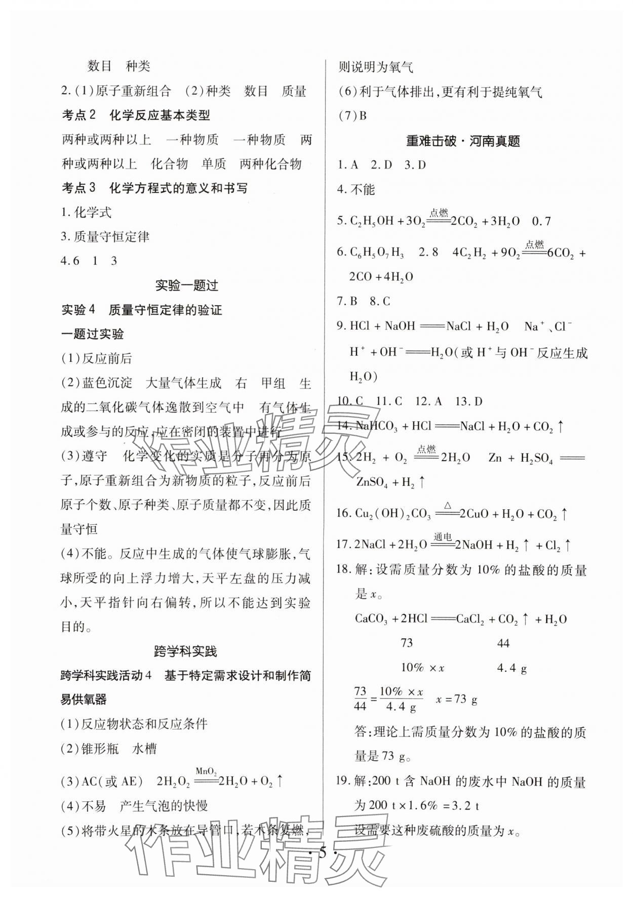 2025年理想中考化学中考河南专版 参考答案第5页