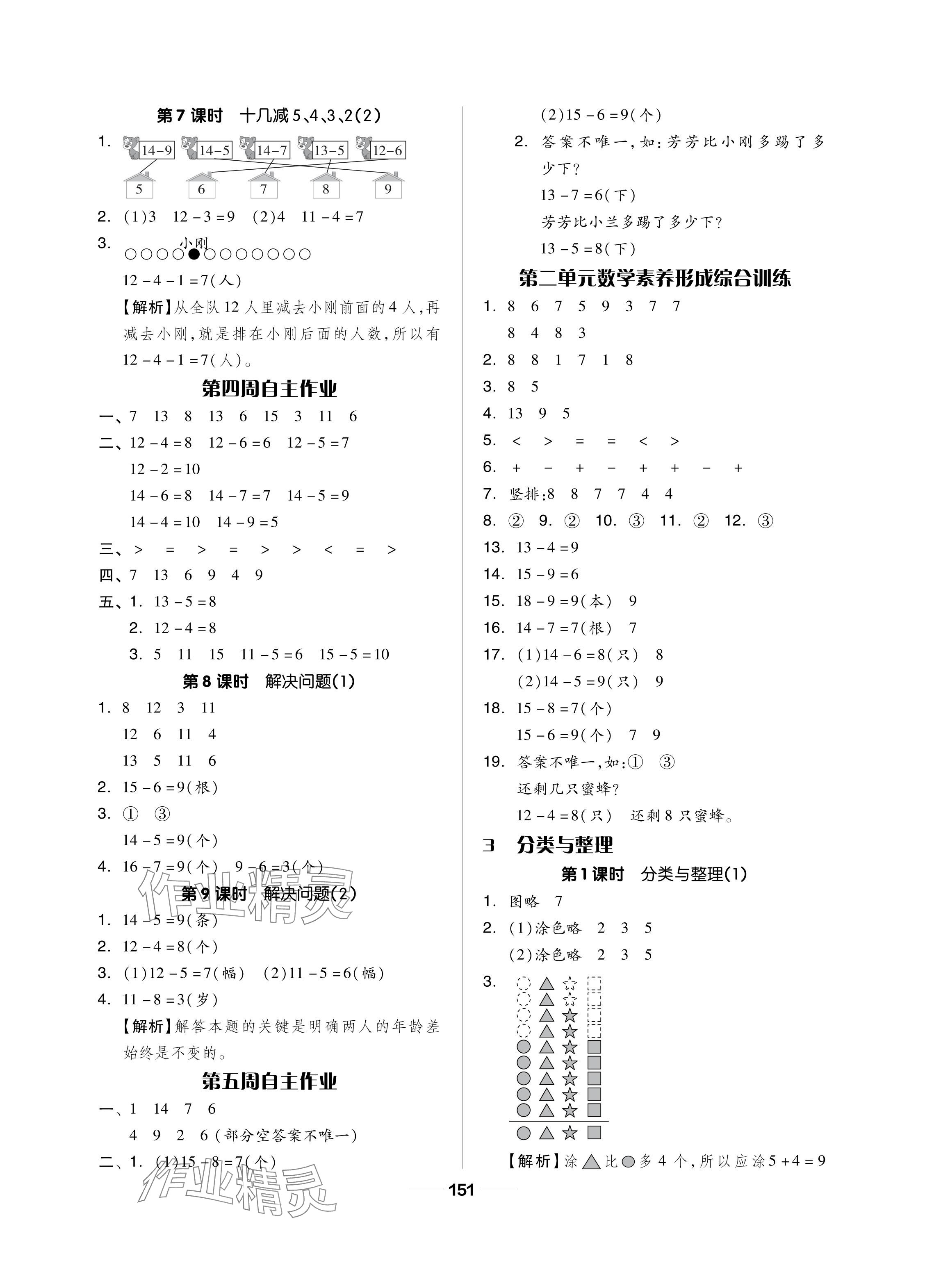 2024年新思維伴你學單元達標測試卷一年級數(shù)學下冊人教版 參考答案第3頁