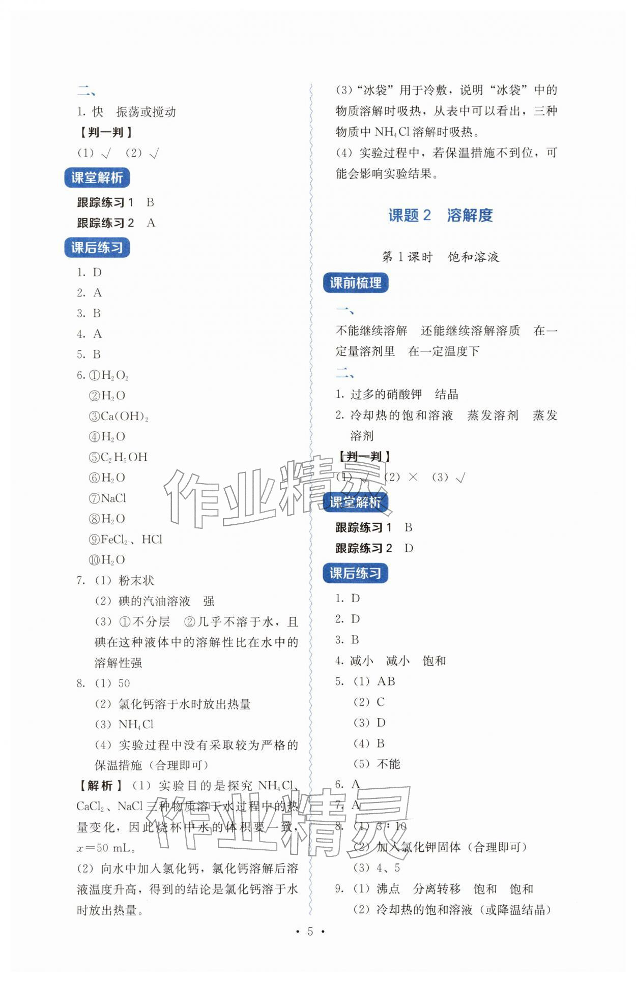 2026年人教金学典同步解析与测评九年级化学下册人教版&nbsp;参考答案第5页
