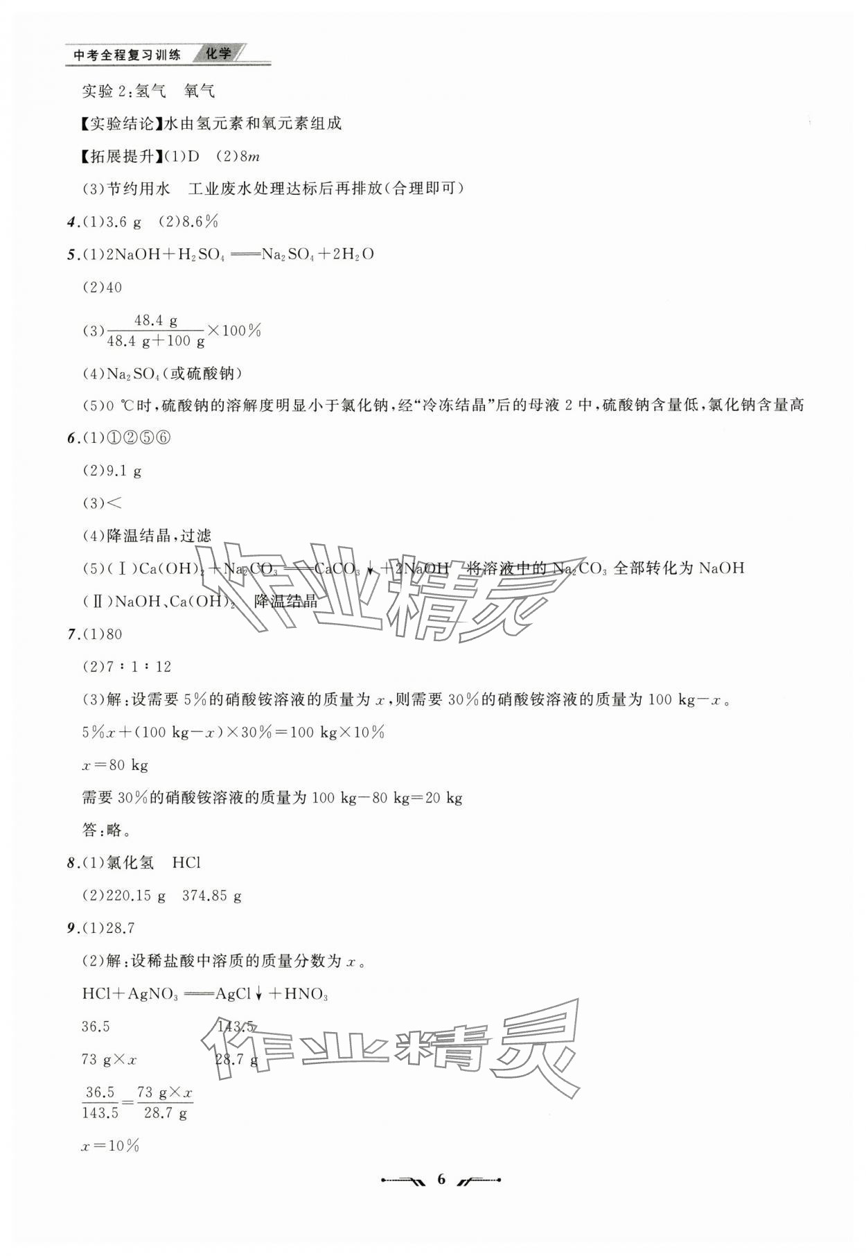 2025年中考全程復(fù)習(xí)訓(xùn)練化學(xué)大連專版 參考答案第6頁