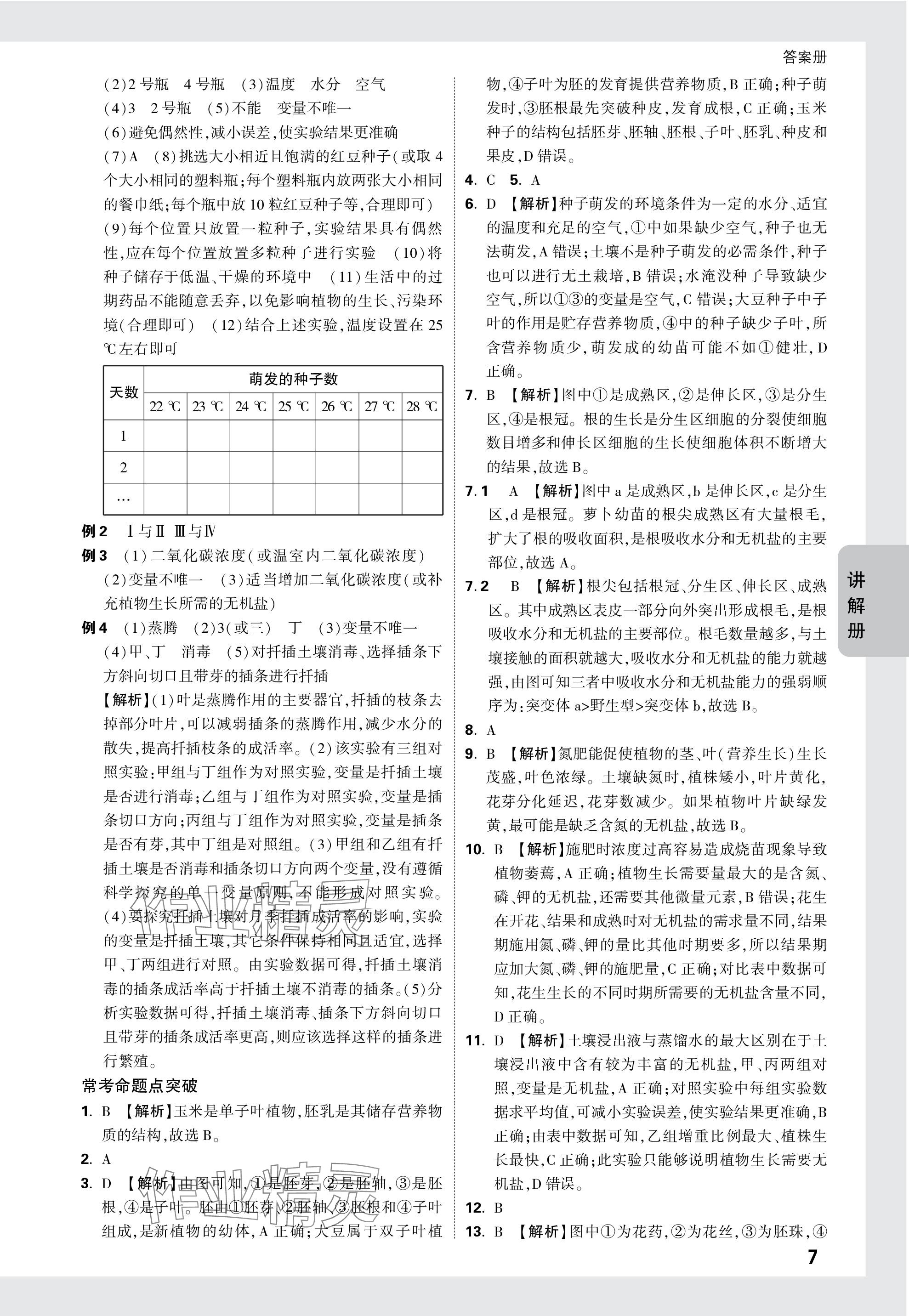 2024年中考面对面生物 参考答案第7页