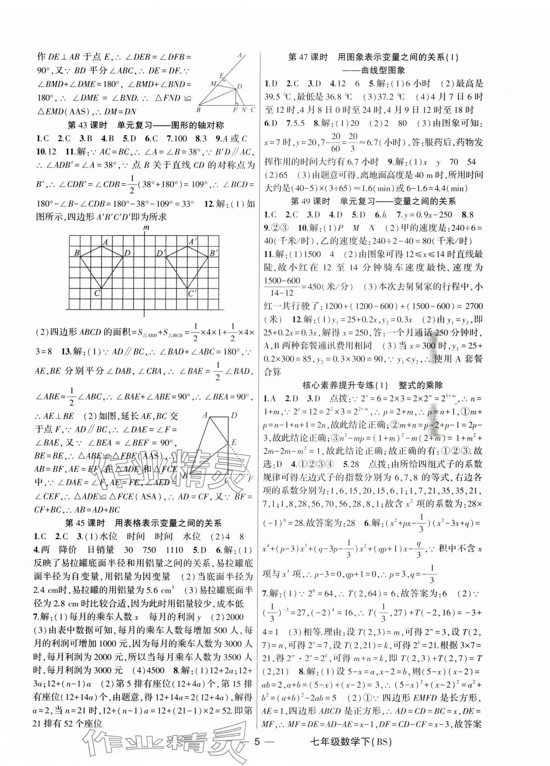 2025年原创新课堂七年级数学下册北师大版深圳专版 参考答案第5页