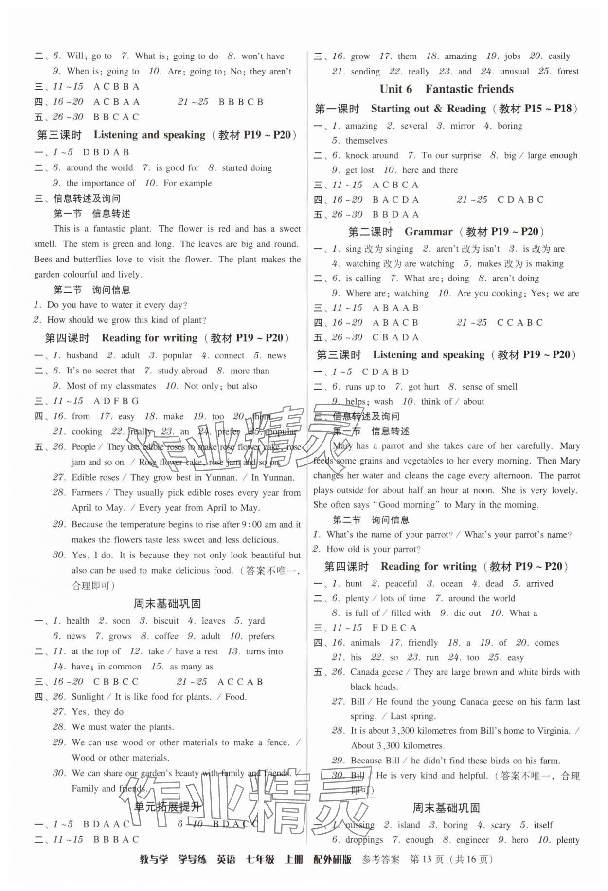 2025年教与学学导练七年级英语上册外研版&nbsp;参考答案第13页