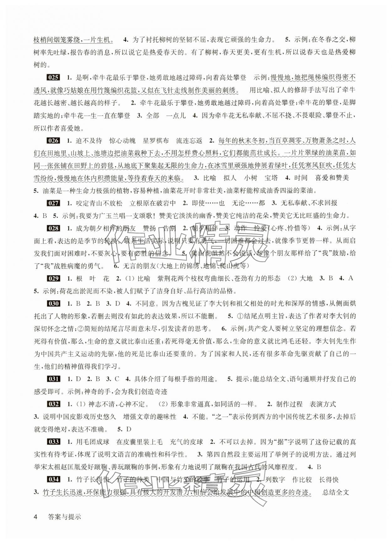 2025年百題大過(guò)關(guān)小升初語(yǔ)文 參考答案第4頁(yè)