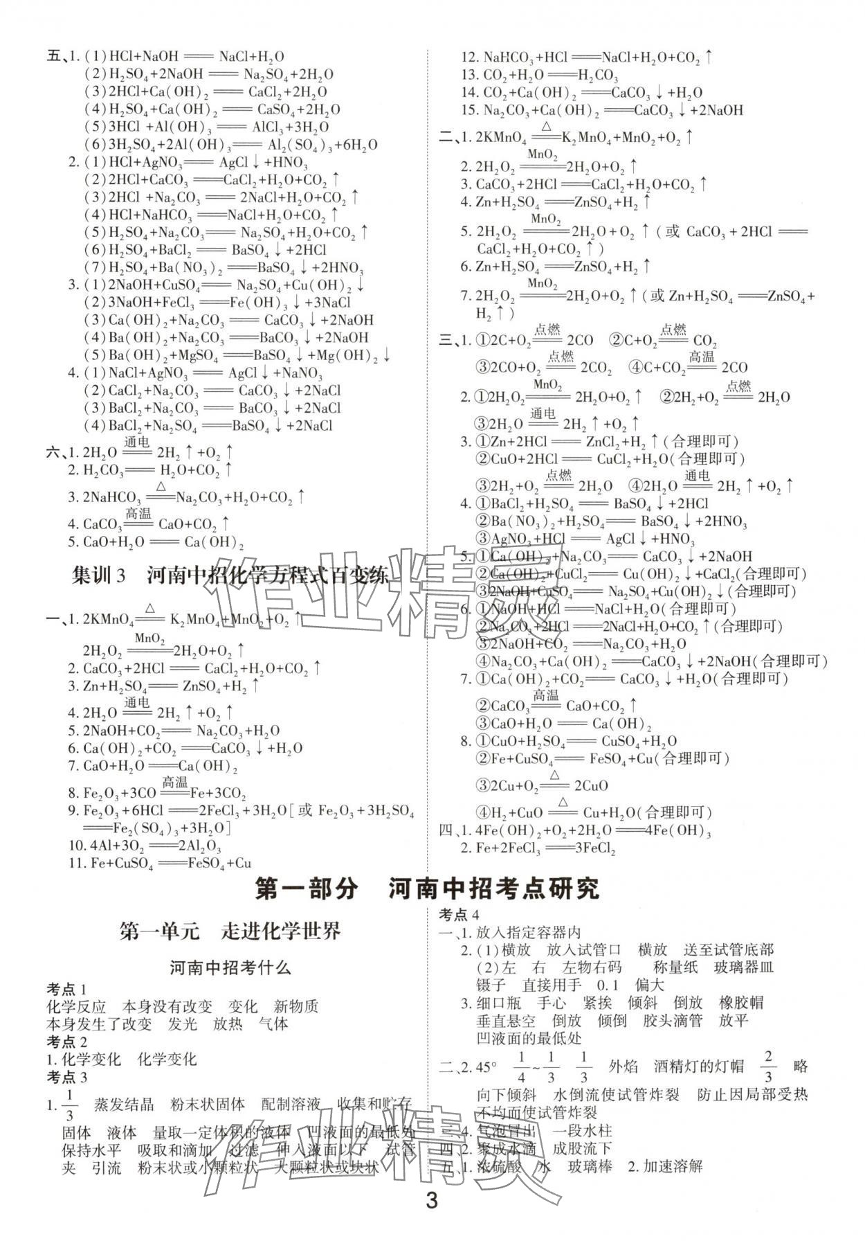 2025年领扬文化中考研究化学河南专版 参考答案第2页
