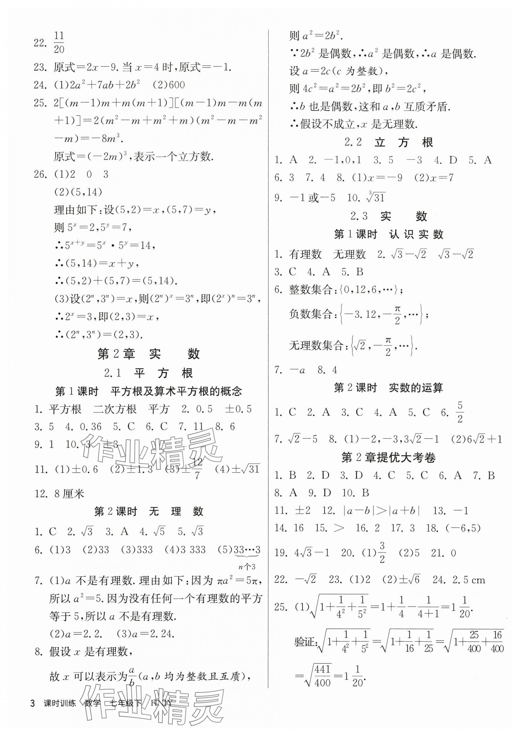 2025年課時訓練家庭作業七年級數學下冊湘教版 第3頁