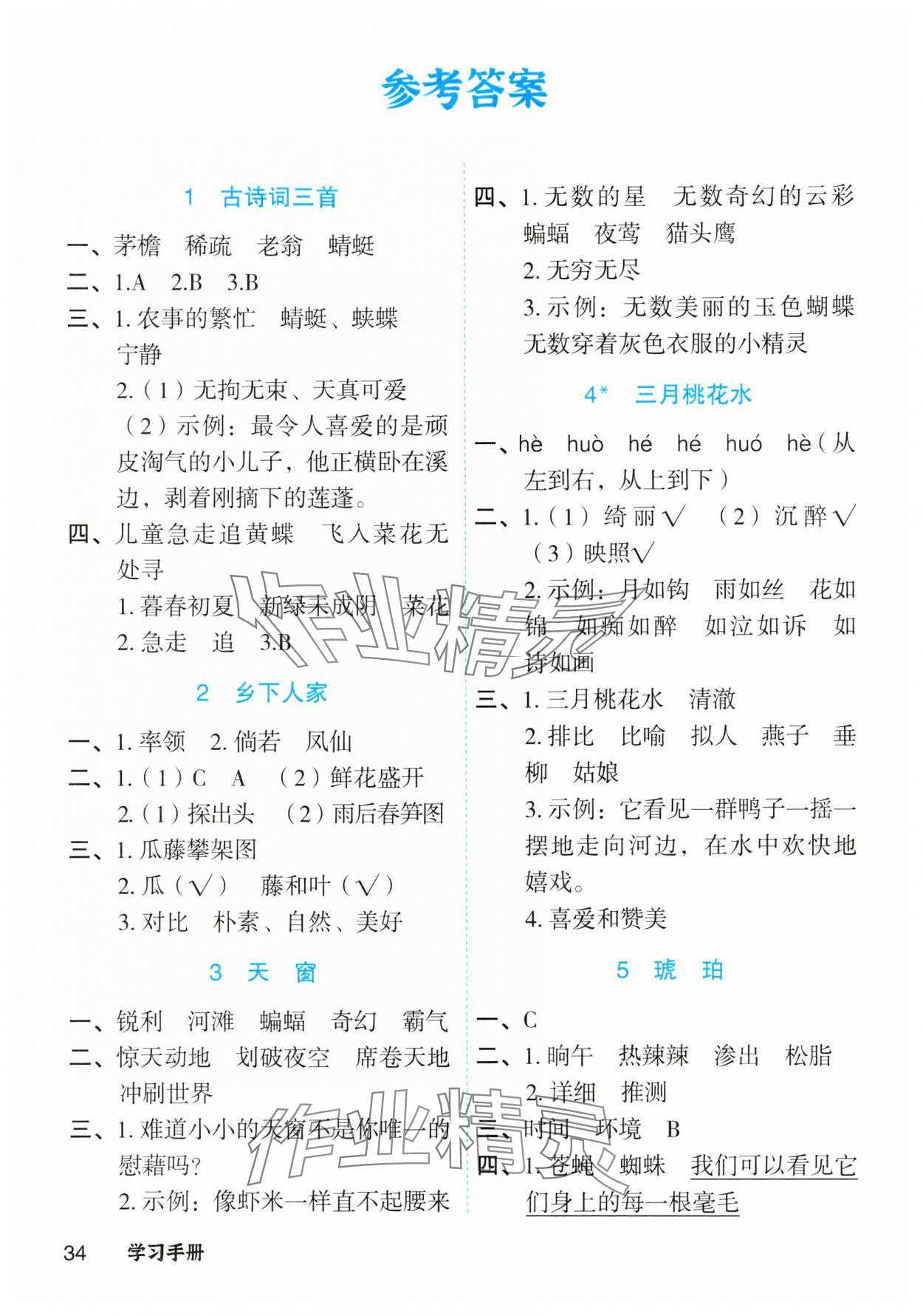 2025年立體學(xué)習(xí)法思維空間四年級(jí)語(yǔ)文下冊(cè)人教版 參考答案第1頁(yè)