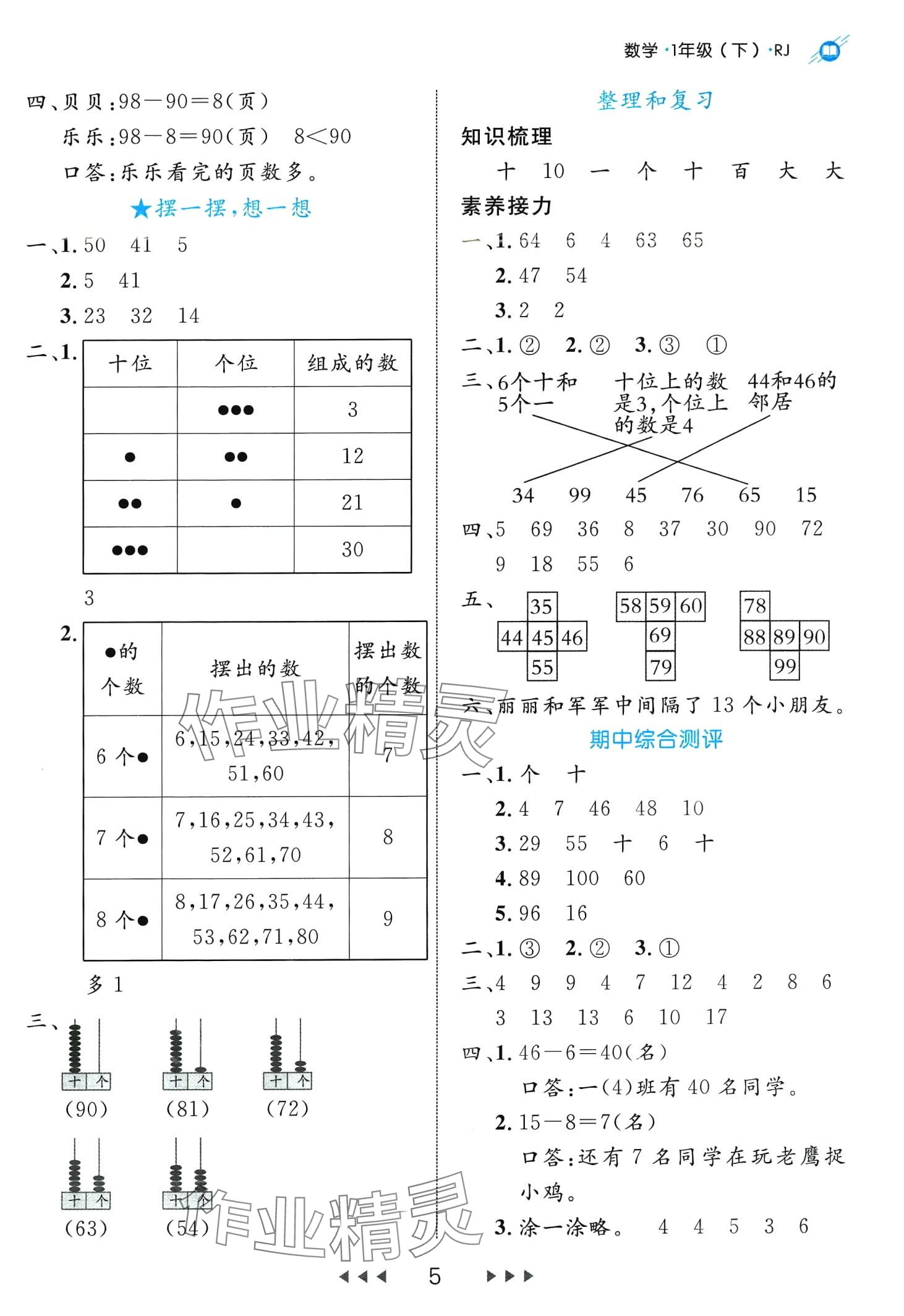 2024年细解巧练一年级数学下册人教版 第5页