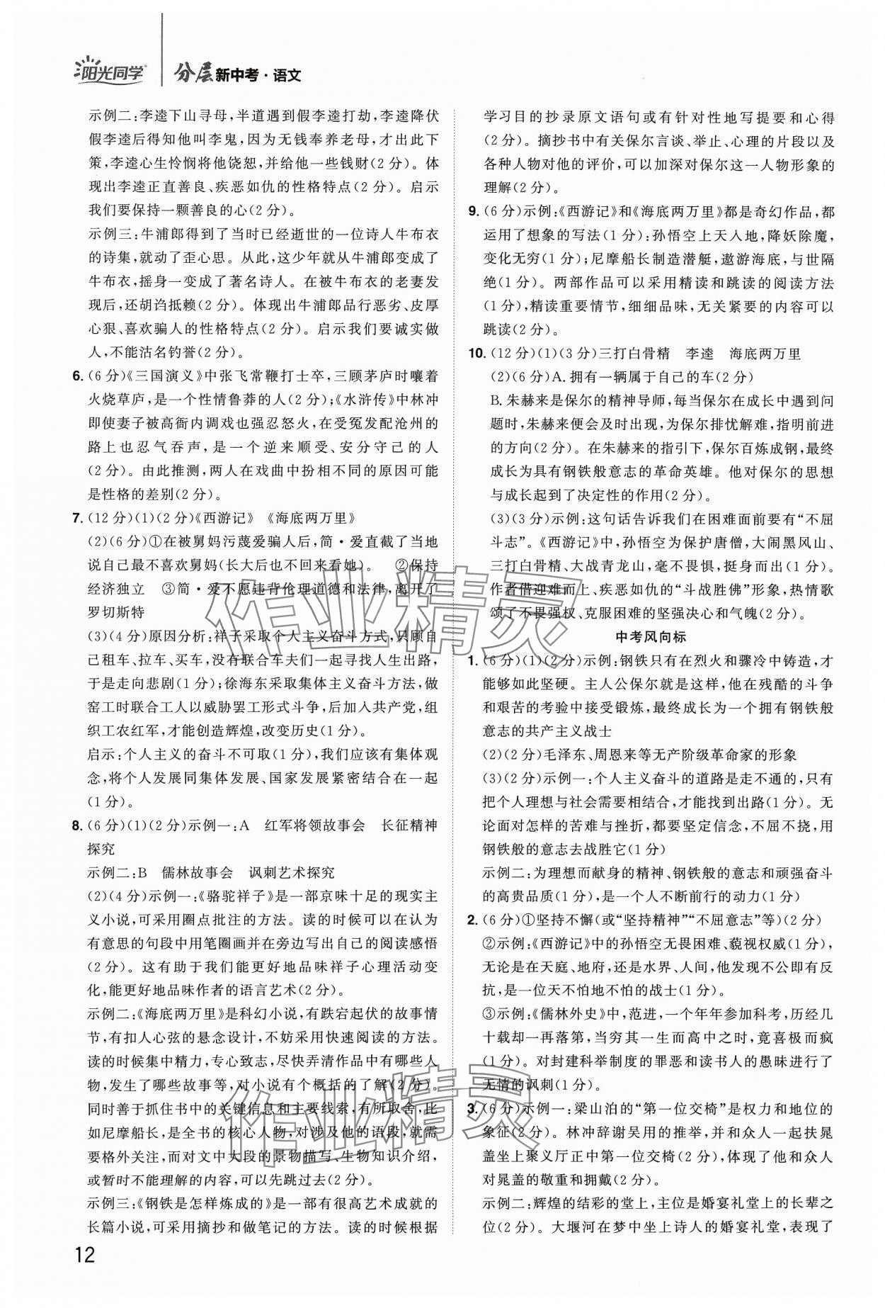 2024年陽光同學(xué)分層新中考語文福建專版 參考答案第12頁