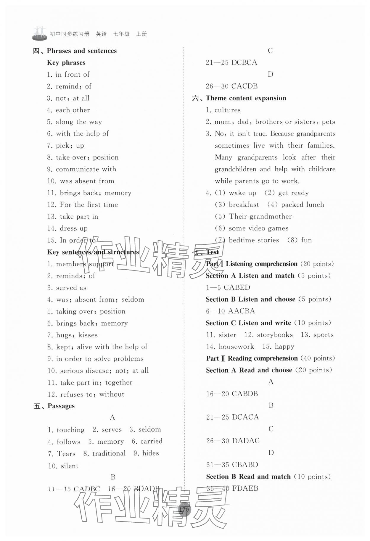 2024年同步練習(xí)冊(cè)山東友誼出版社七年級(jí)英語上冊(cè)外研版 參考答案第7頁