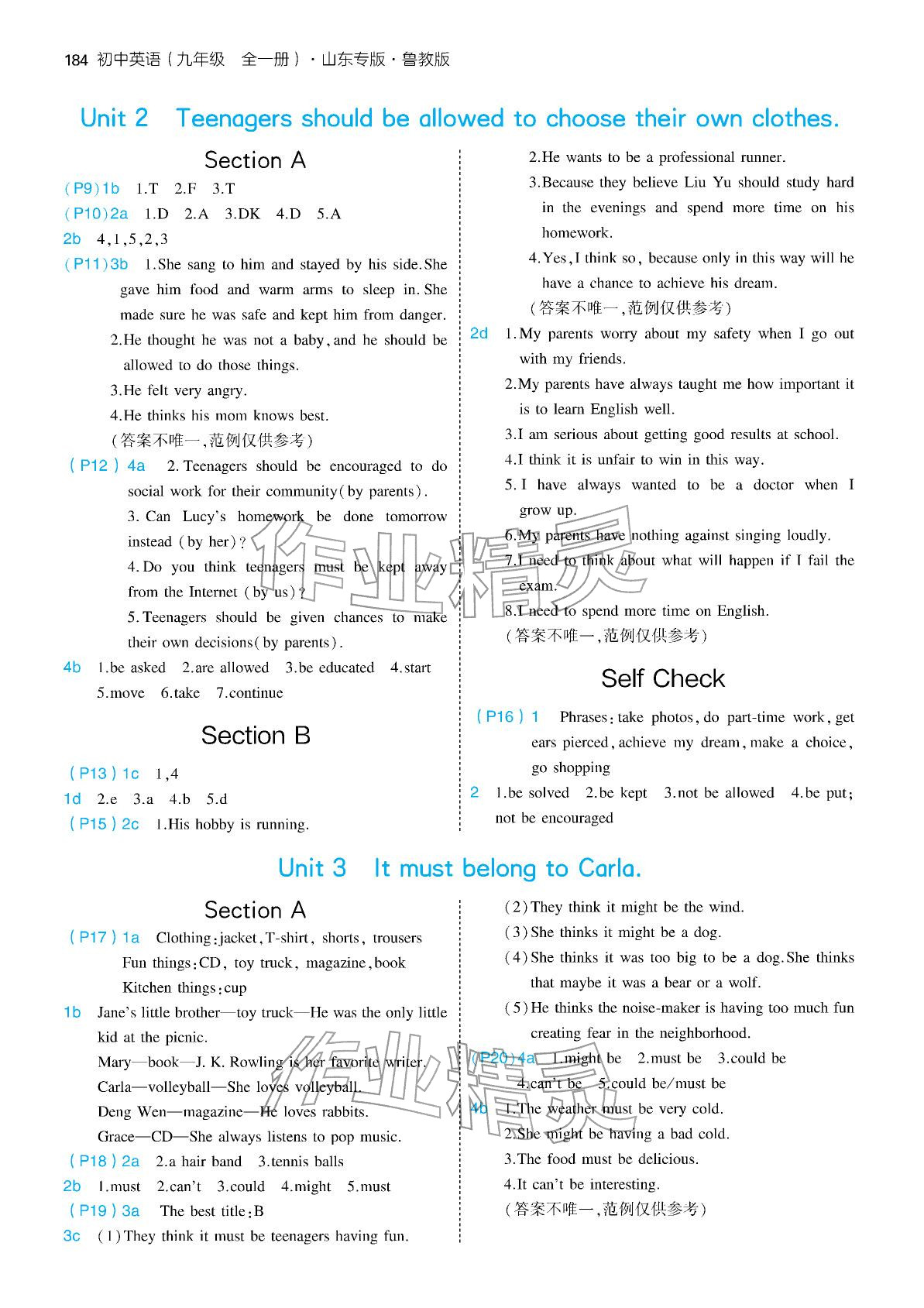 2025年教材课本九年级英语全一册鲁教版 参考答案第2页