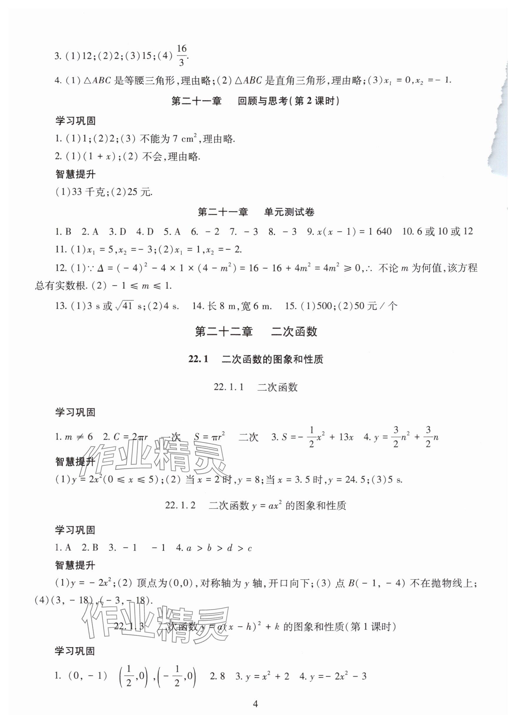 2025年智慧学习明天出版社九年级数学全一册人教版 参考答案第4页