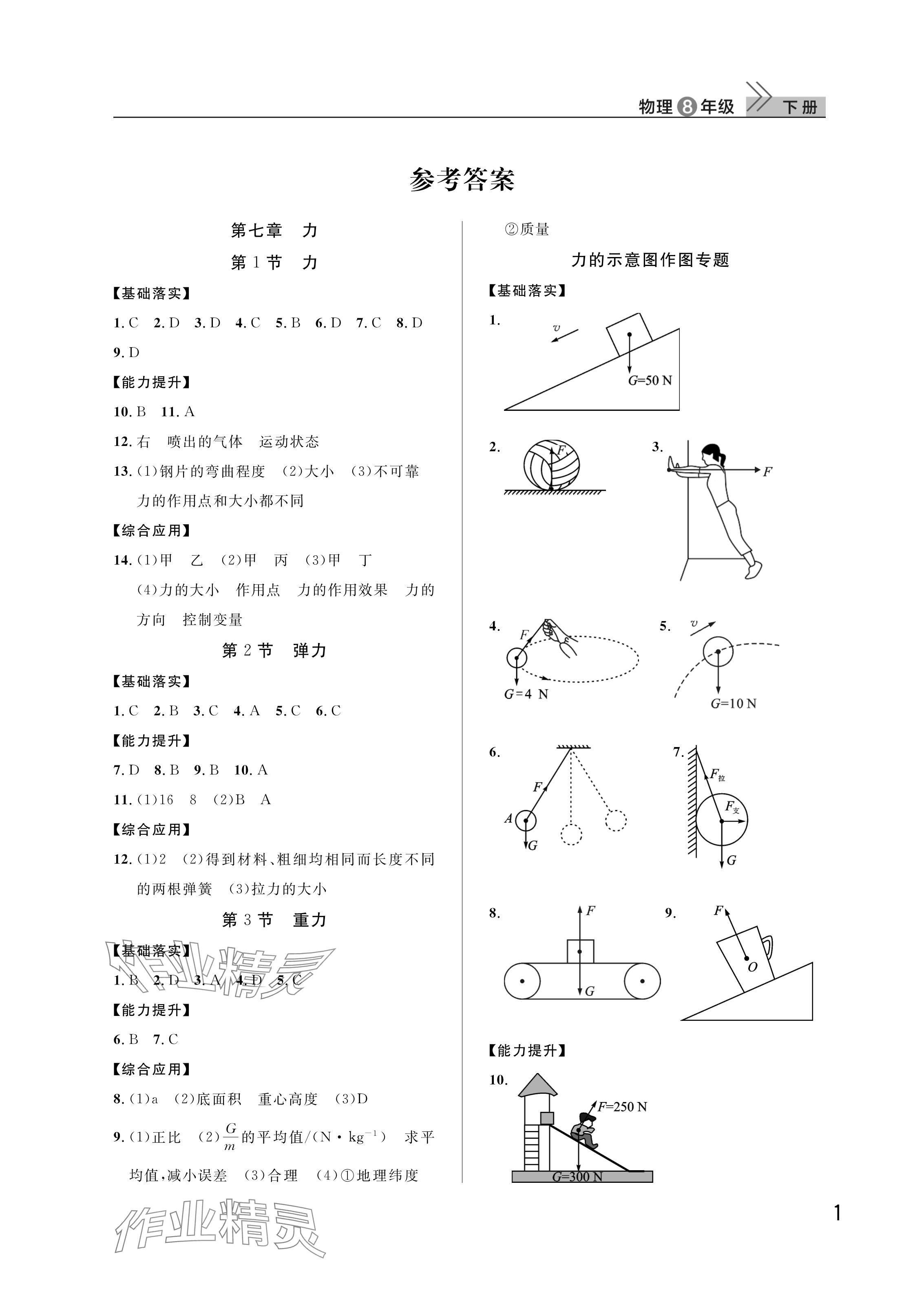 2025年課堂作業(yè)武漢出版社八年級物理下冊人教版 參考答案第1頁