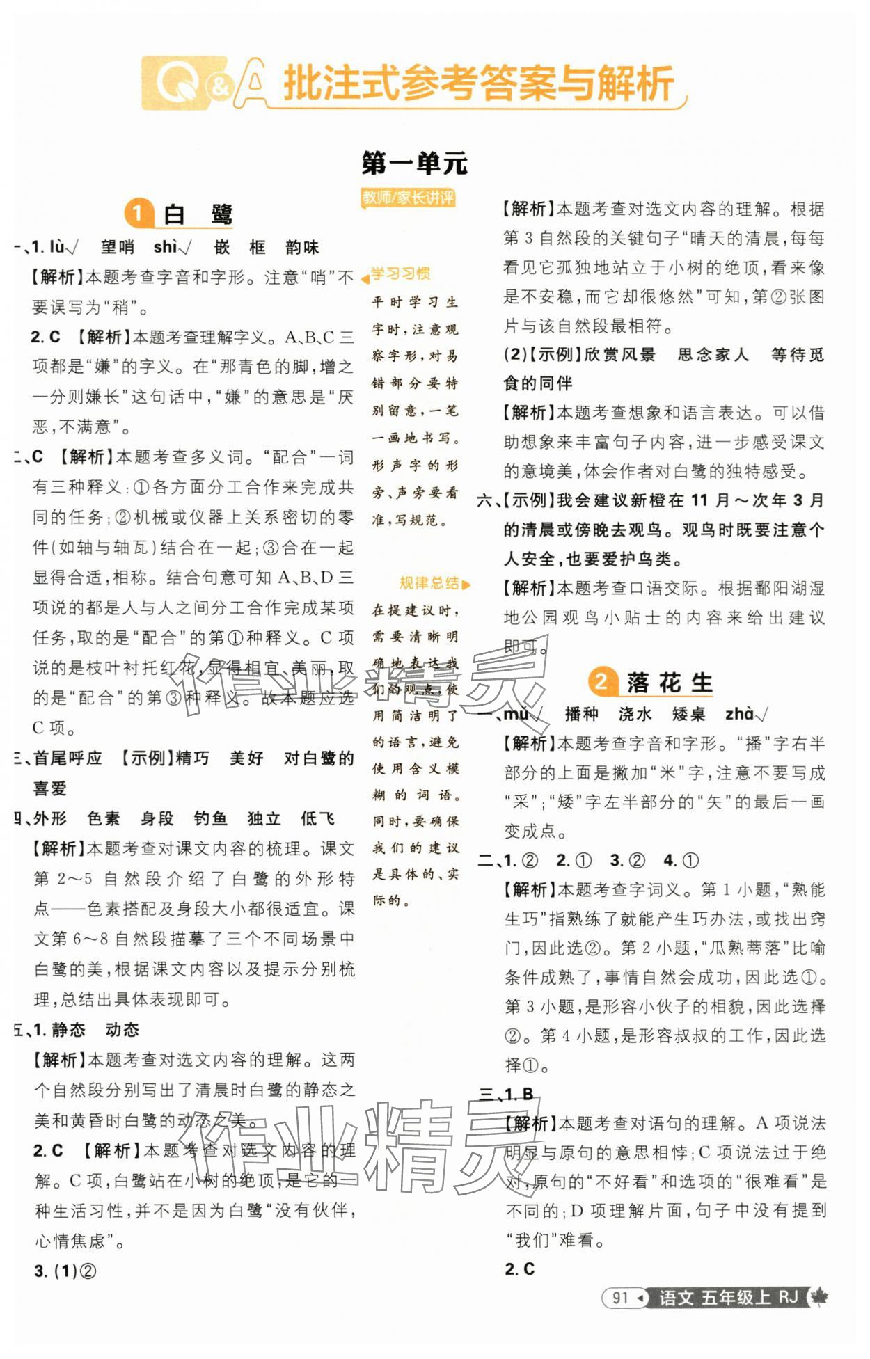 2024年小學(xué)必刷題五年級語文上冊人教版 參考答案第1頁