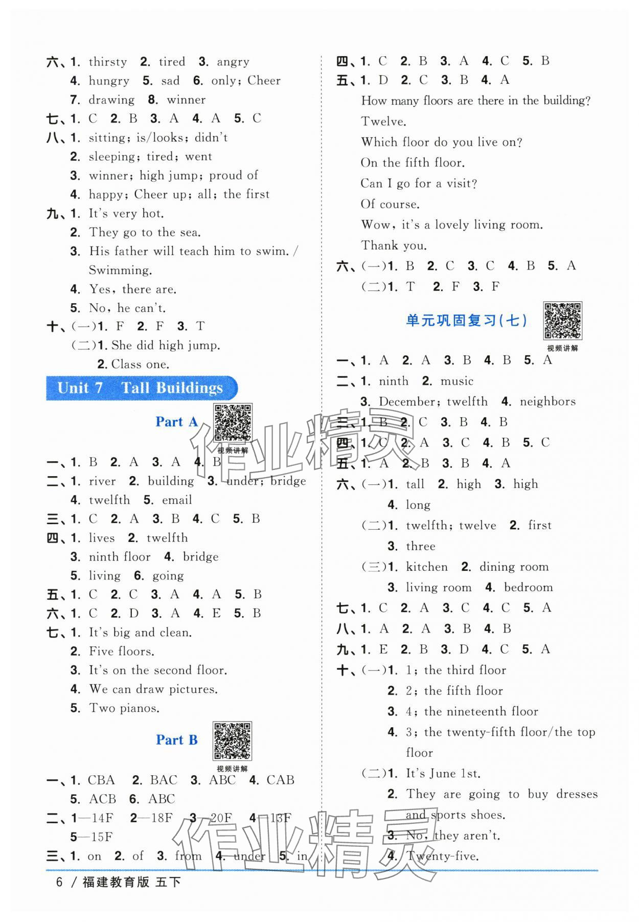 2024年陽光同學(xué)課時優(yōu)化作業(yè)五年級英語下冊閩教版福建專版 參考答案第6頁