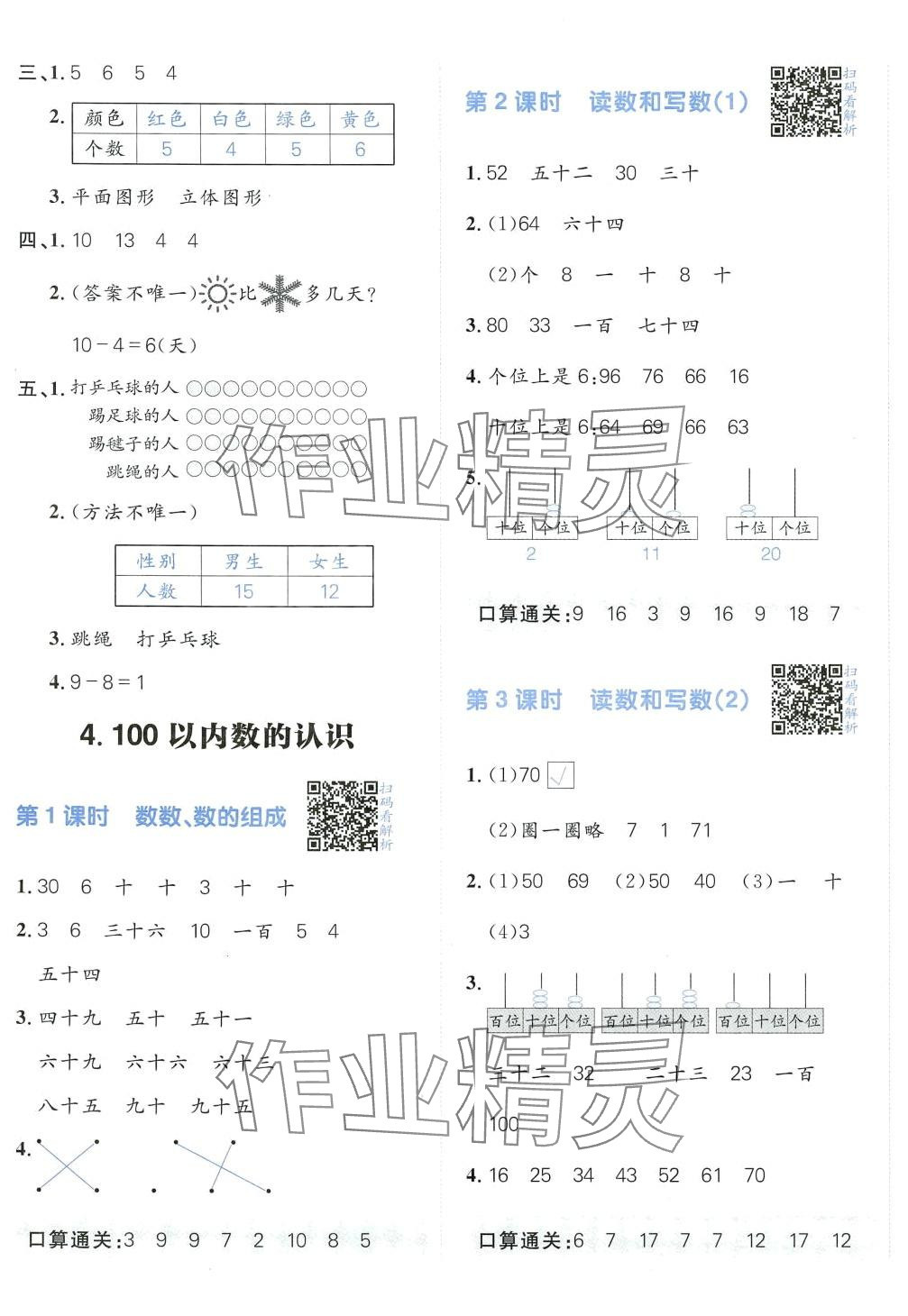 2024年陽光計劃小學同步一年級數學下冊人教版 第5頁