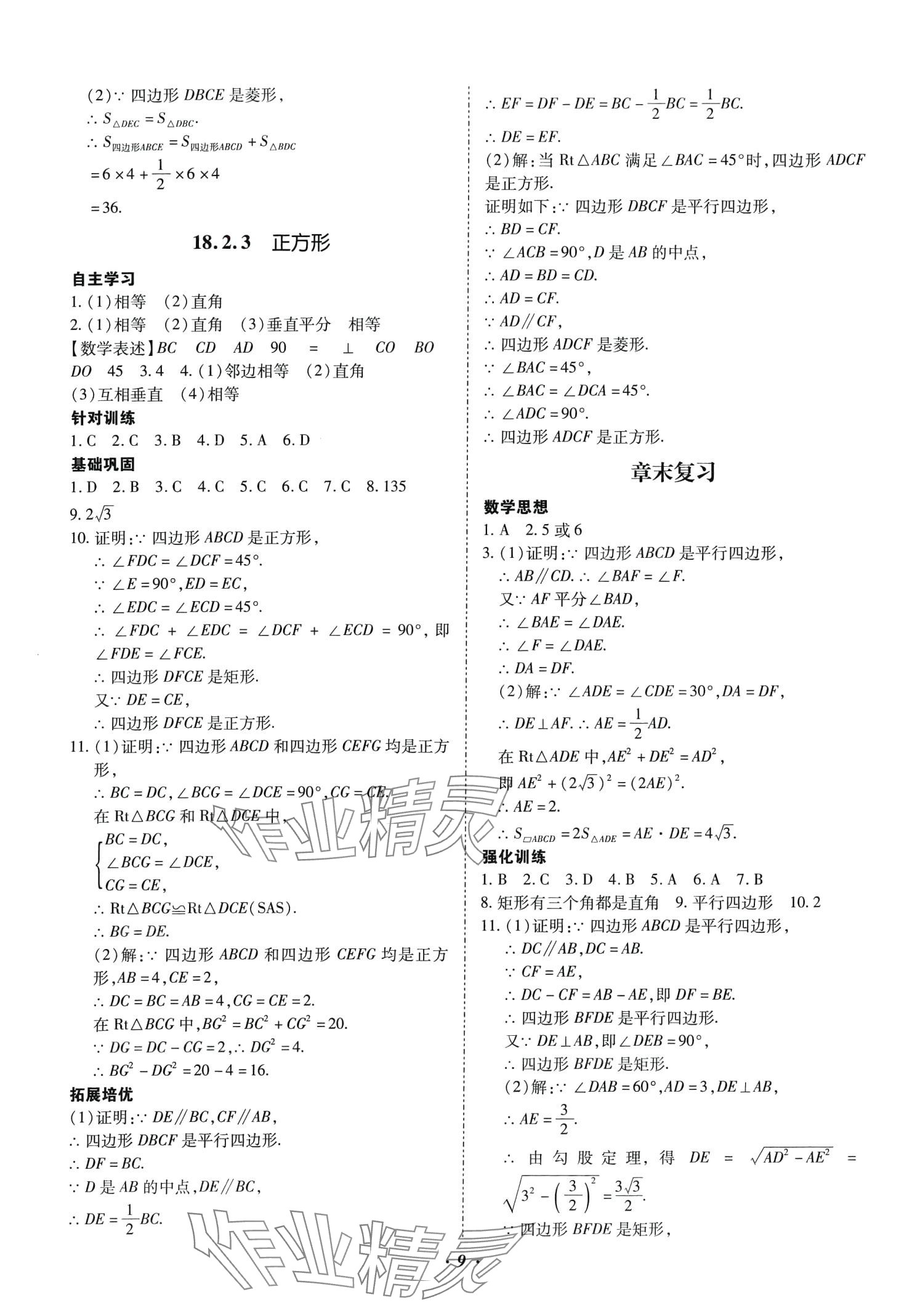 2024年本土攻略八年级数学下册人教版 参考答案第9页