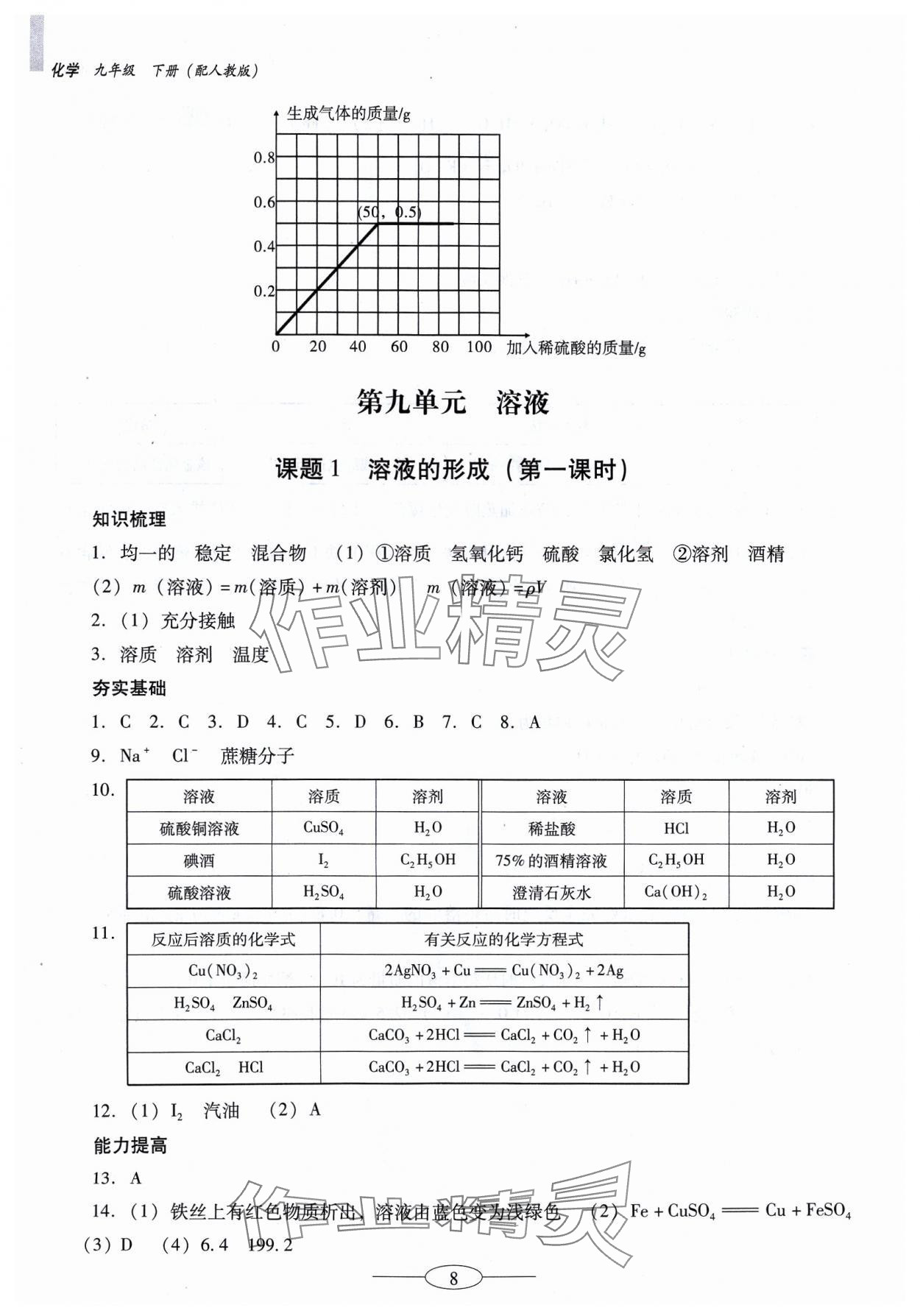 2024年南方新课堂金牌学案九年级化学下册人教版珠海专版 参考答案第8页