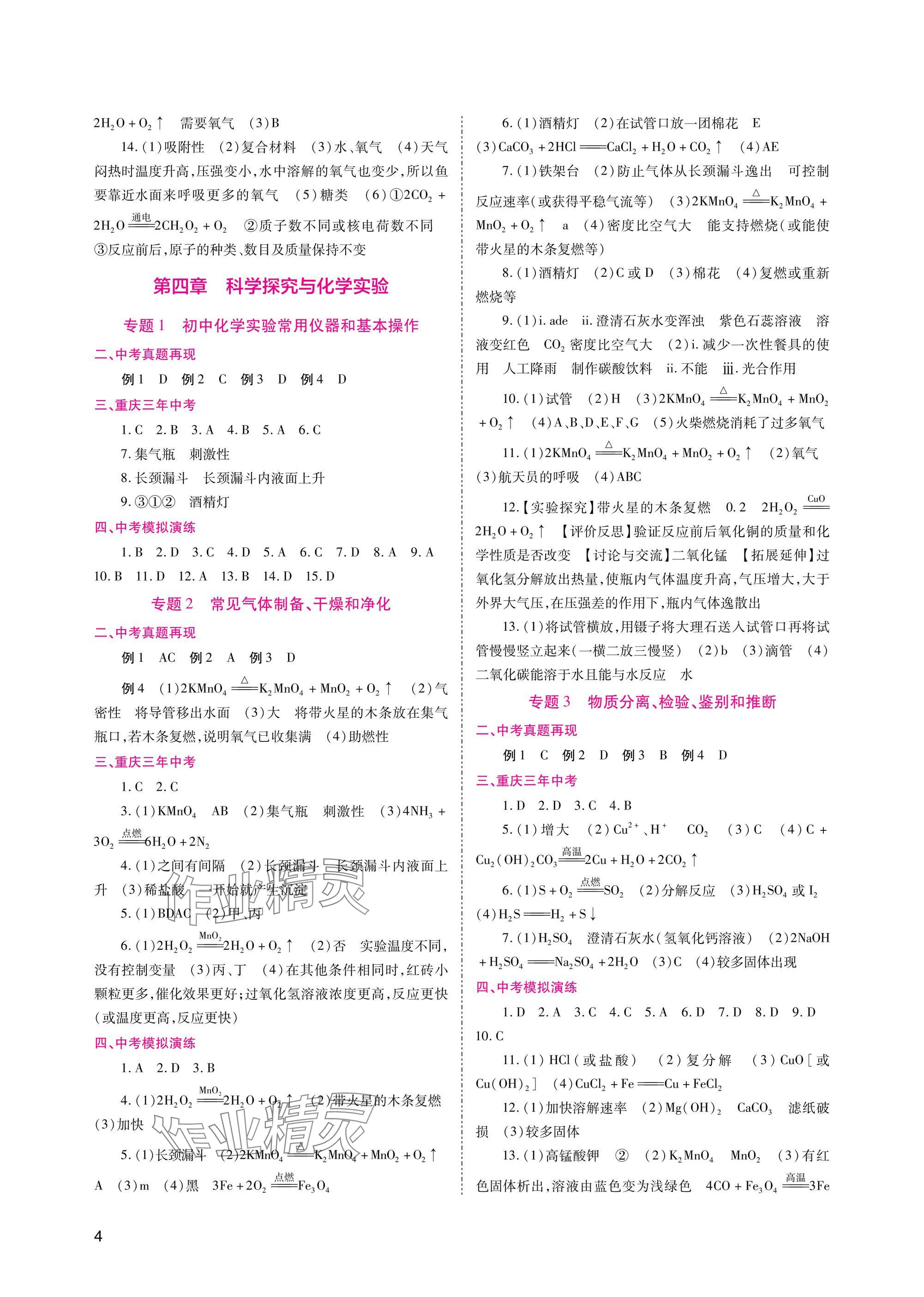 2025年中考總復(fù)習(xí)重慶出版社化學(xué) 參考答案第4頁