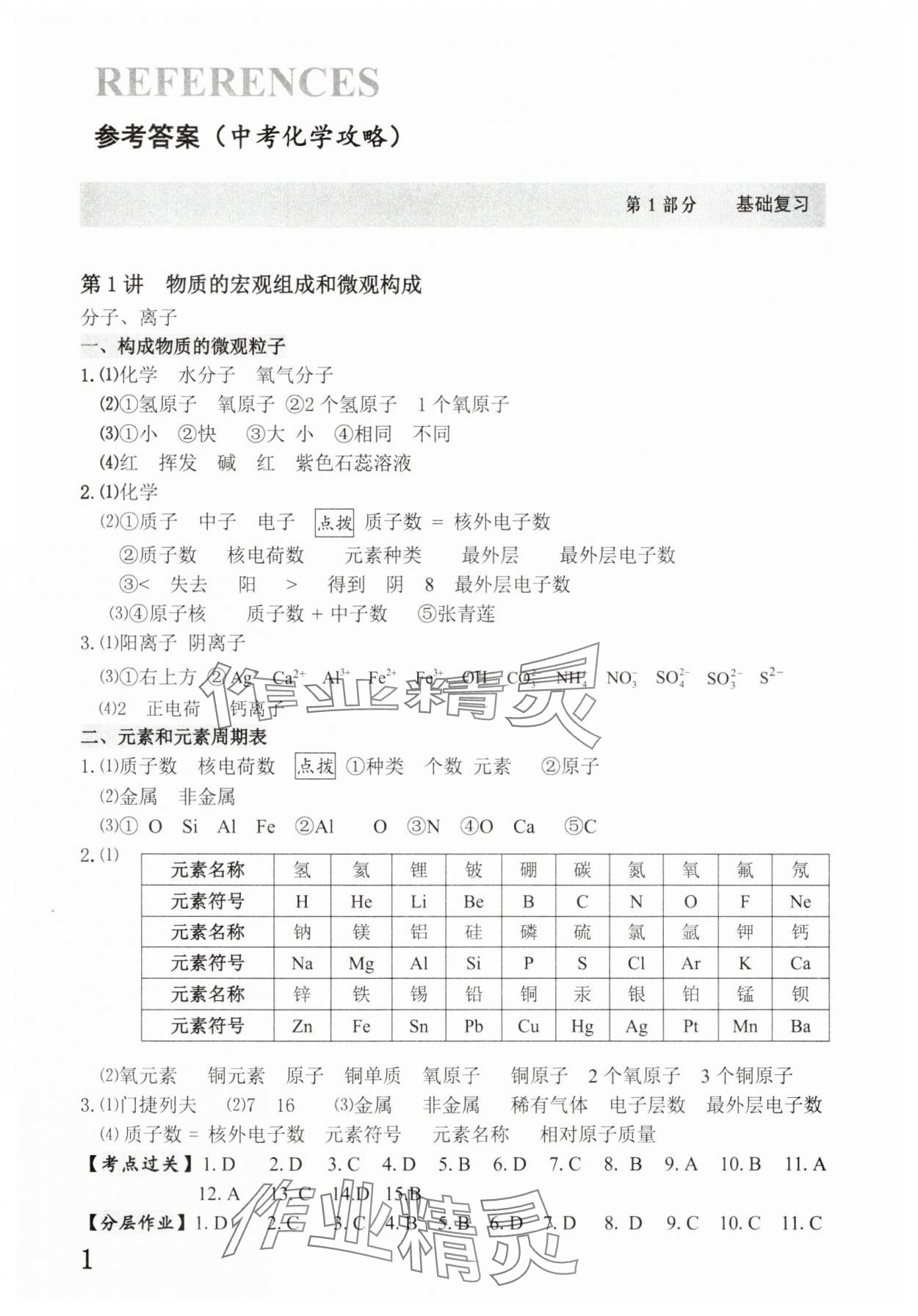 2025年中考化学攻略深圳专版 参考答案第1页