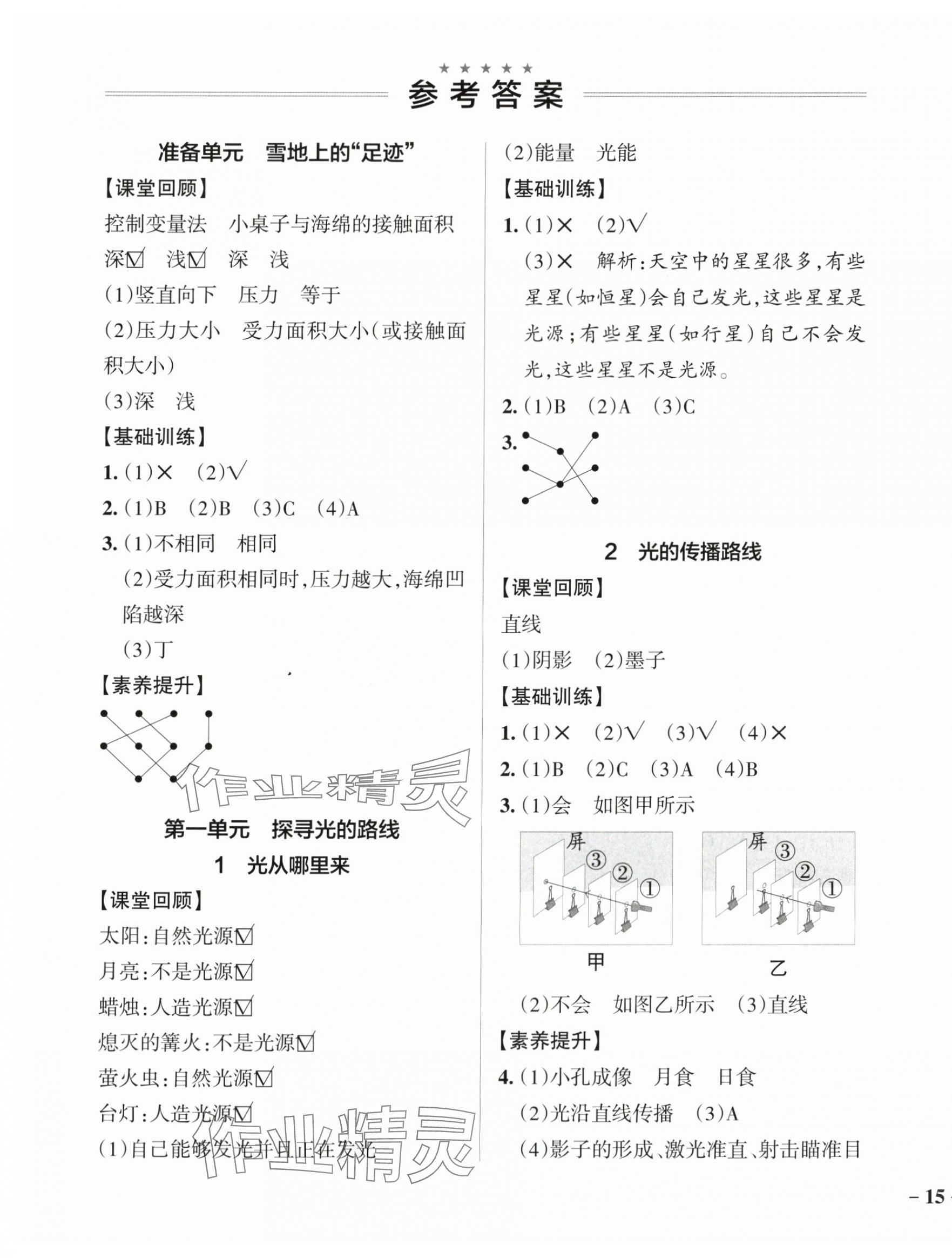 2024年小學(xué)學(xué)霸作業(yè)本五年級科學(xué)下冊大象版 參考答案第1頁