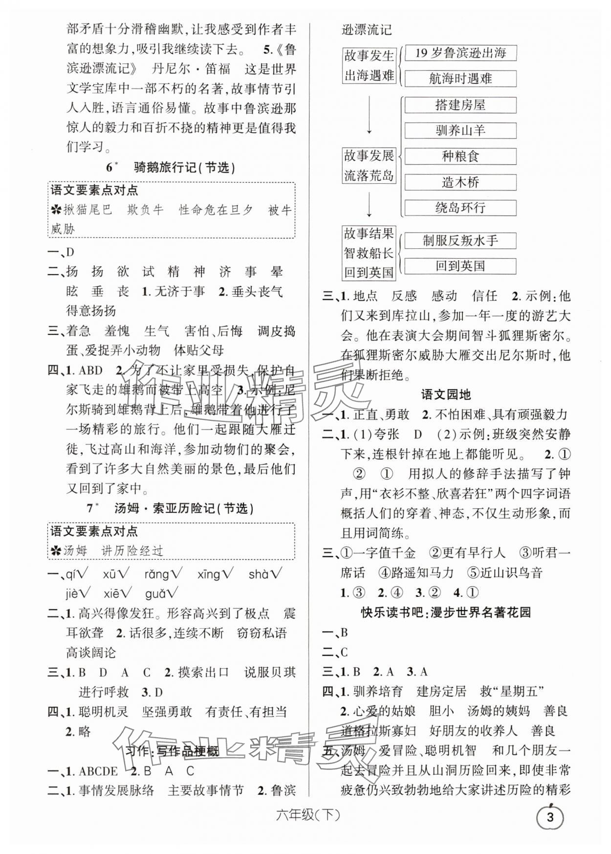 2024年語文要素天天練六年級(jí)下冊(cè)人教版浙江專版 參考答案第3頁