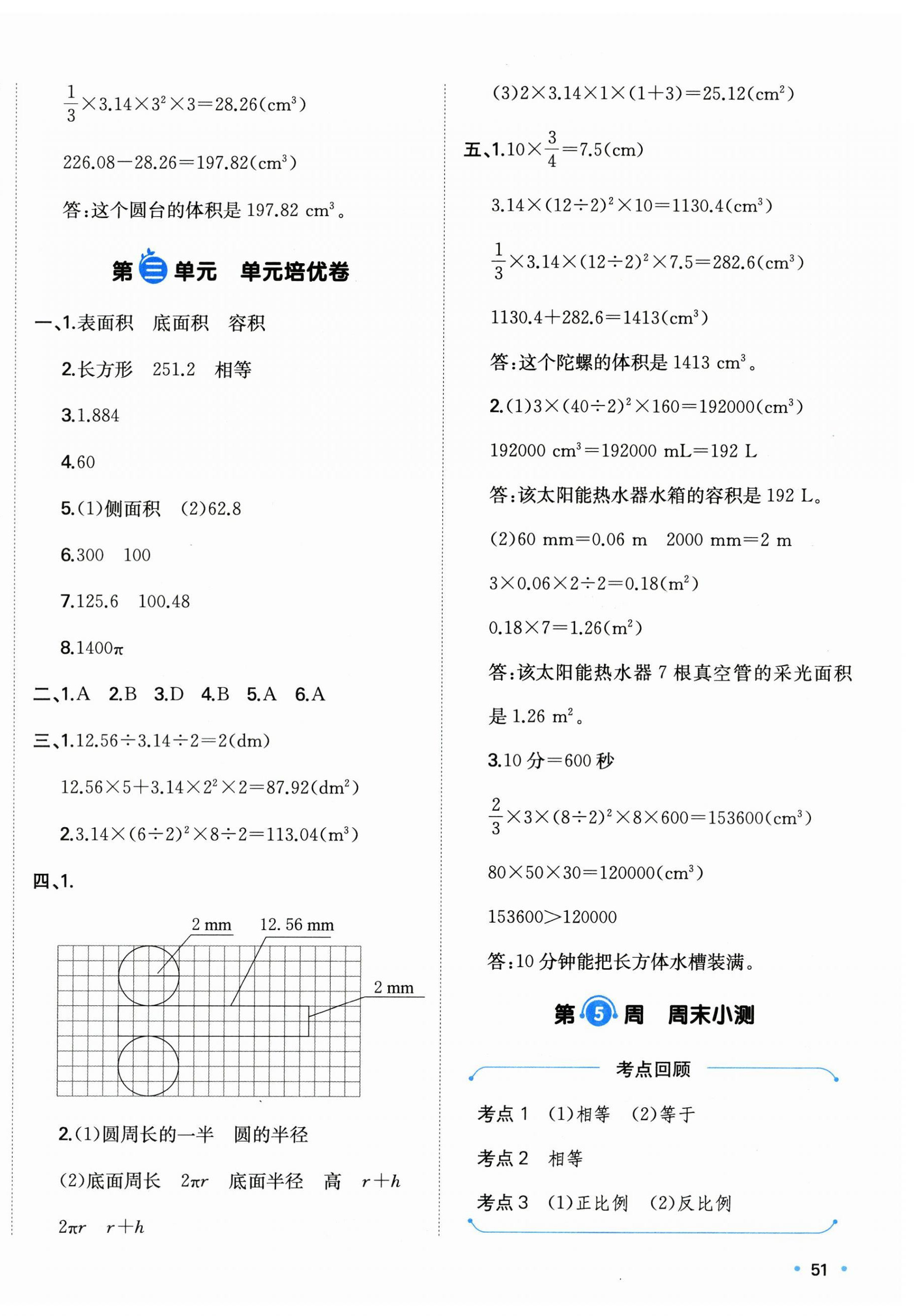 2025年一本周末小測卷六年級數學下冊人教版 參考答案第6頁