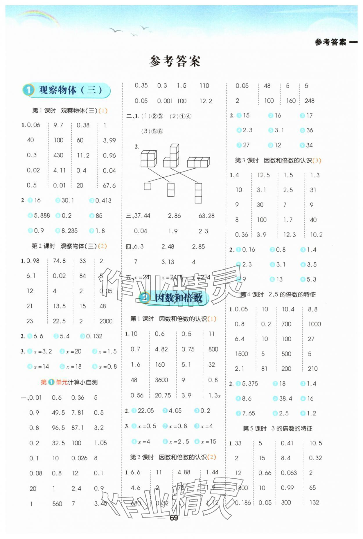 2025年跳跳熊预习日日清五年级数学下册人教版 第1页