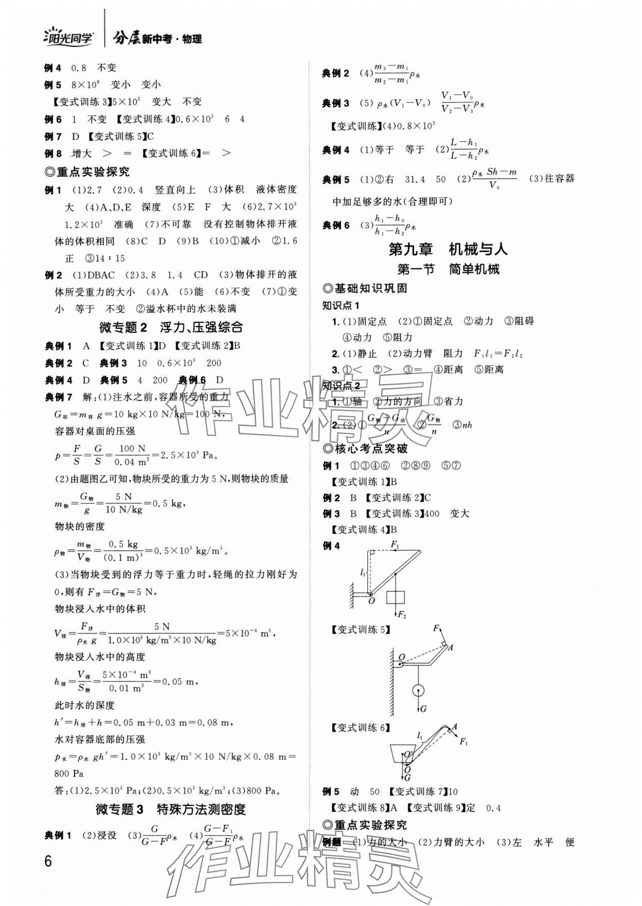 2024年陽光同學分層新中考物理福建專版 參考答案第6頁