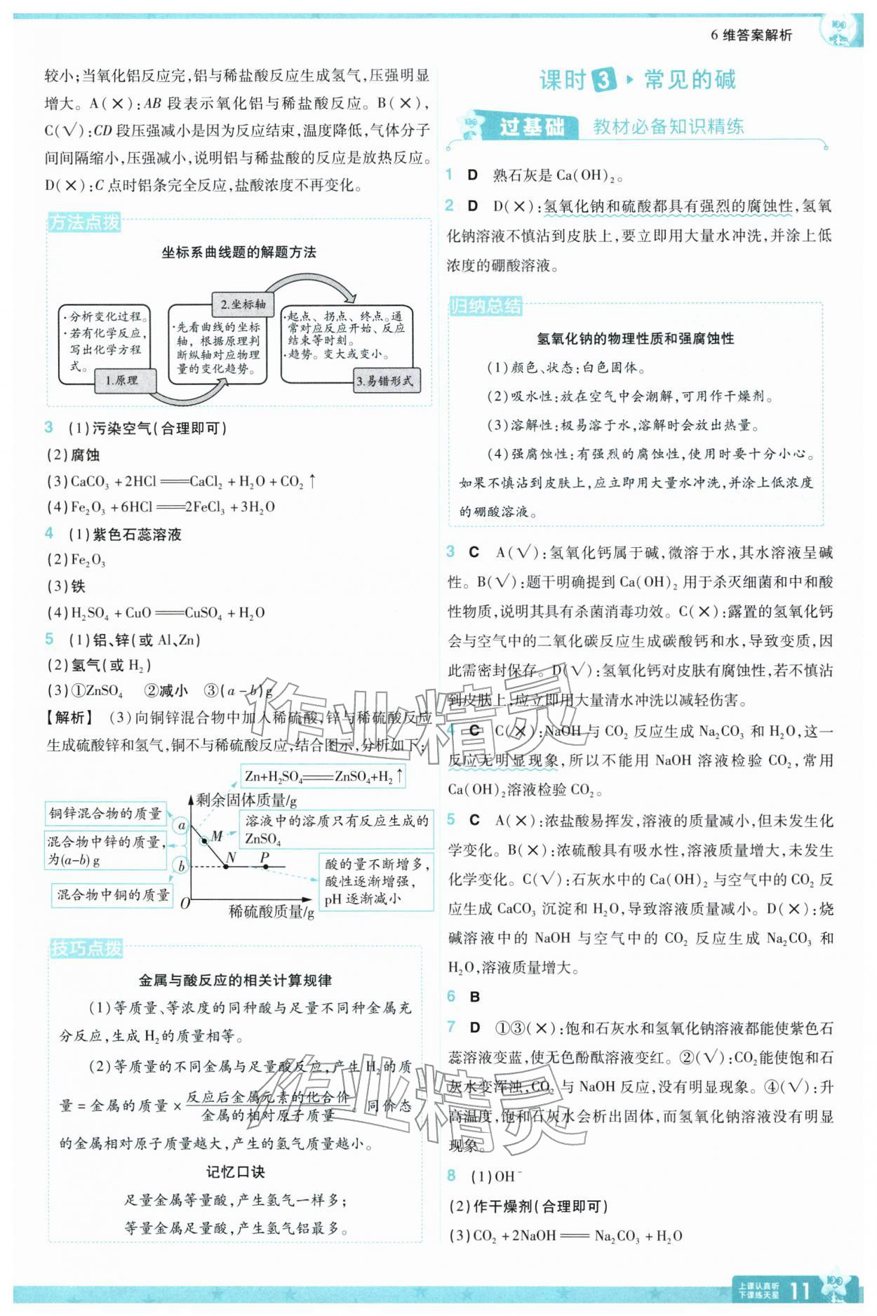 2026年一遍过九年级化学下册沪教版&nbsp;参考答案第11页