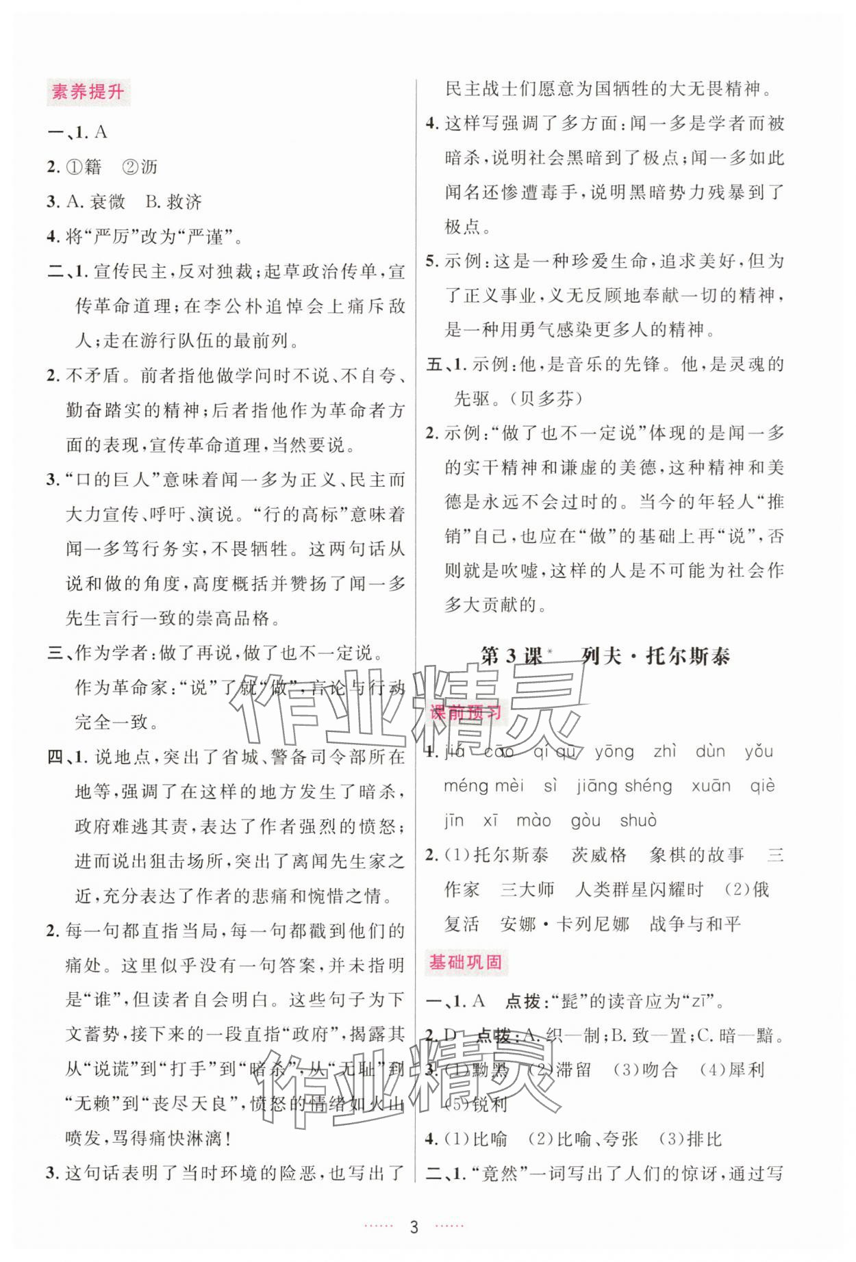 2025年三維數字課堂七年級語文下冊人教版 第3頁