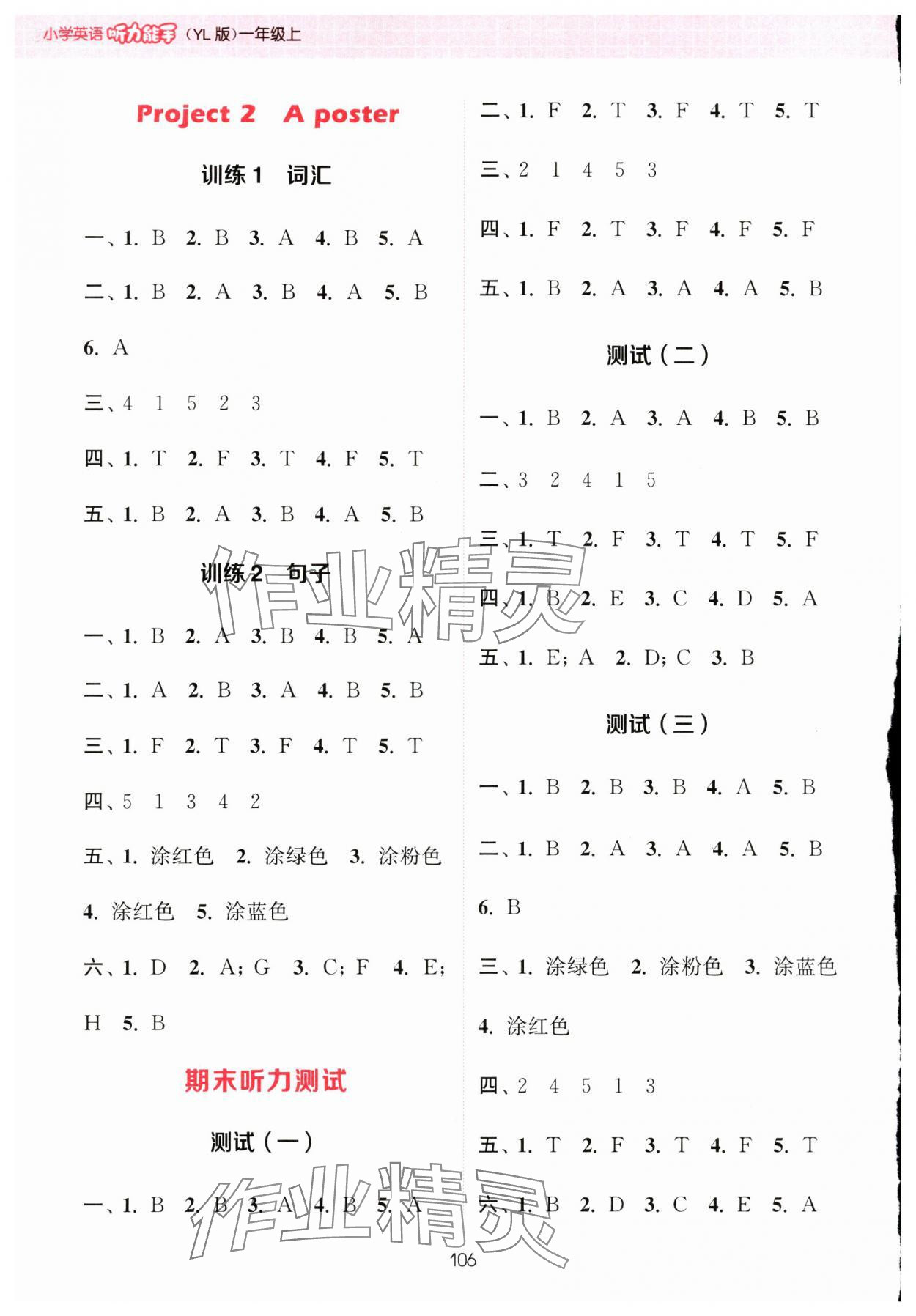 2023年通城學(xué)典小學(xué)英語聽力能手一年級上冊譯林版 參考答案第6頁