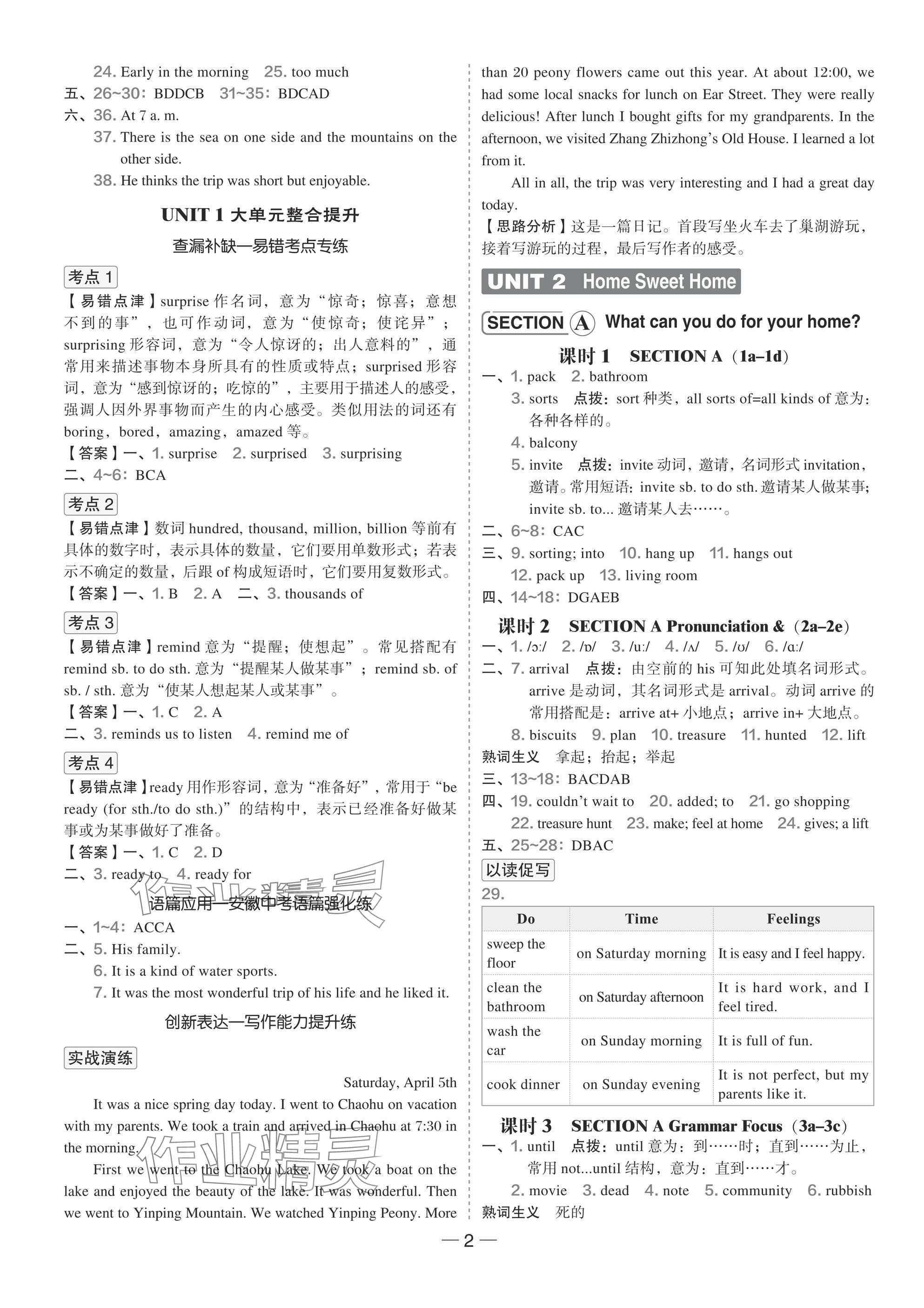 2025年点拨训练八年级英语上册人教版安徽专版 参考答案第2页