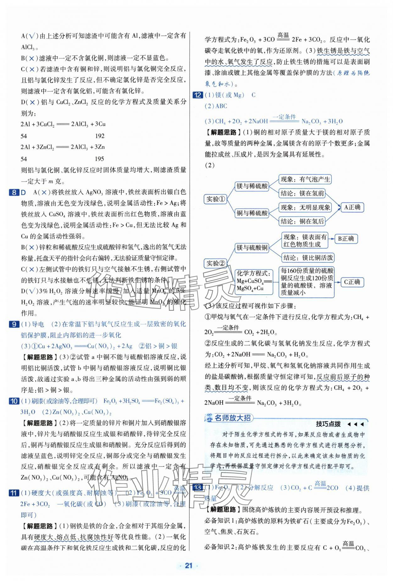 2024年金考卷中考真題分類訓(xùn)練化學(xué) 參考答案第20頁